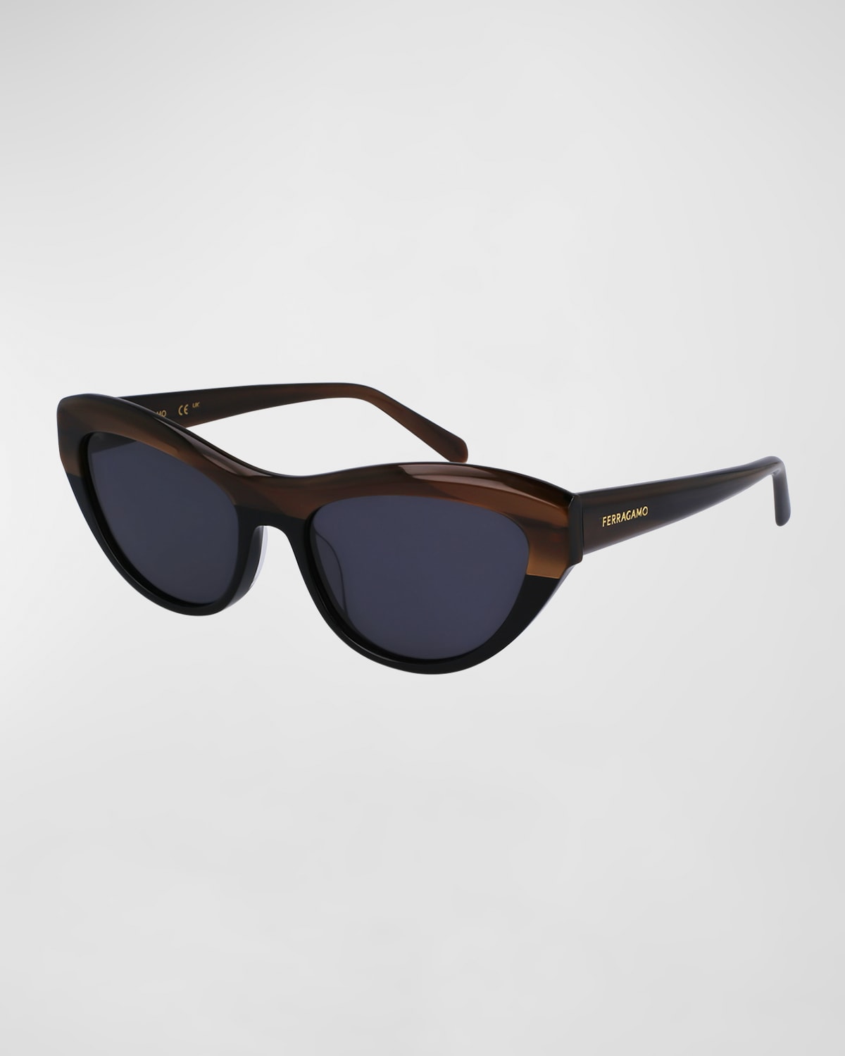 Ferragamo Sleek Logo Acetate Cat-eye Sunglasses In Striped Brown/bla