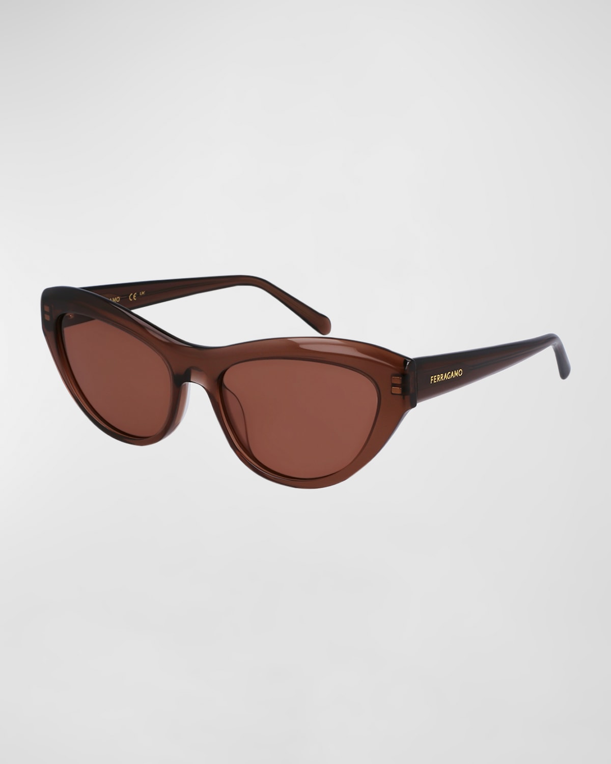 Ferragamo Sleek Logo Acetate Cat-eye Sunglasses In Transparent Brown
