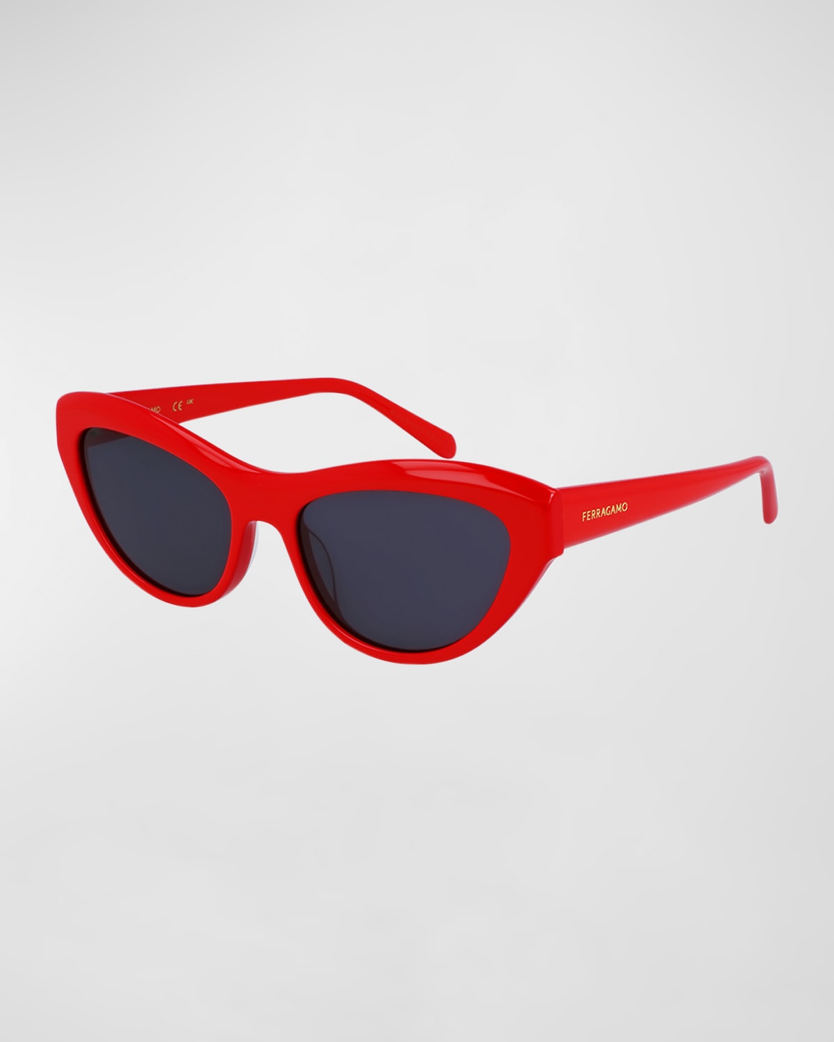 Ferragamo Sleek Logo Acetate Cat-eye Sunglasses In Red/gray Solid