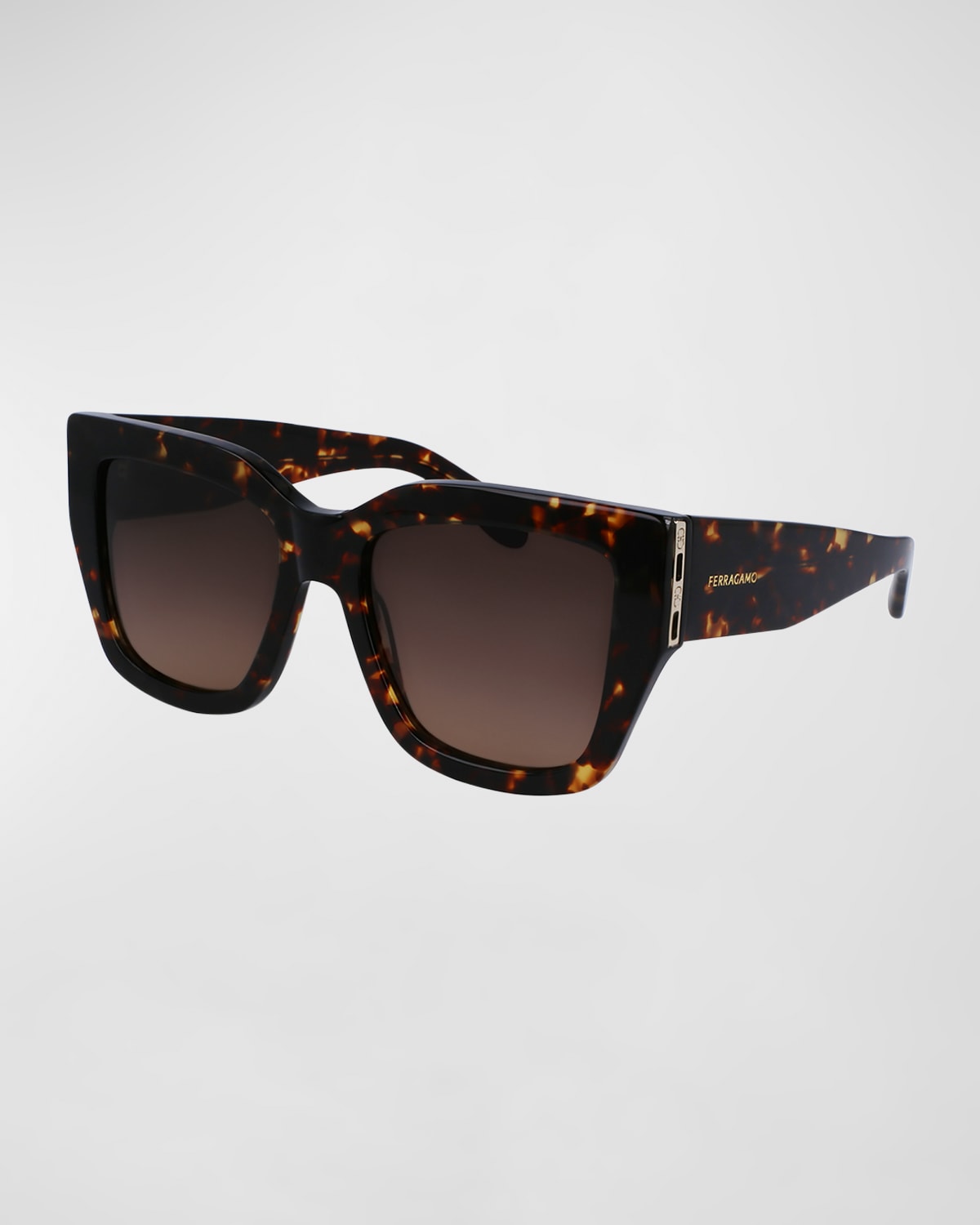 Shop Ferragamo Logo Acetate Square Sunglasses In Dark Tortoise