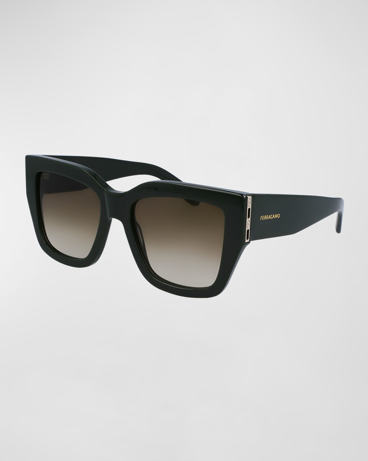 Shop Ferragamo Logo Acetate Square Sunglasses In Dark Green