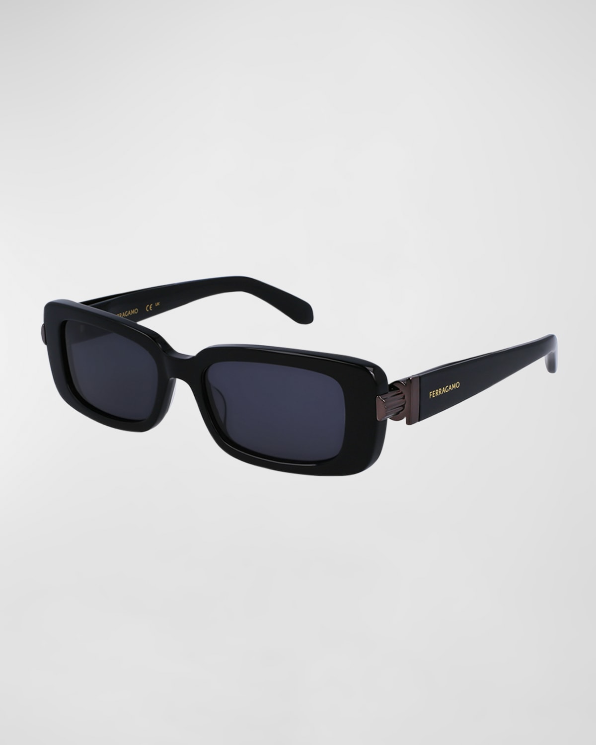 Shop Ferragamo Gancini Evolution Acetate & Metal Rectangle Sunglasses In Black
