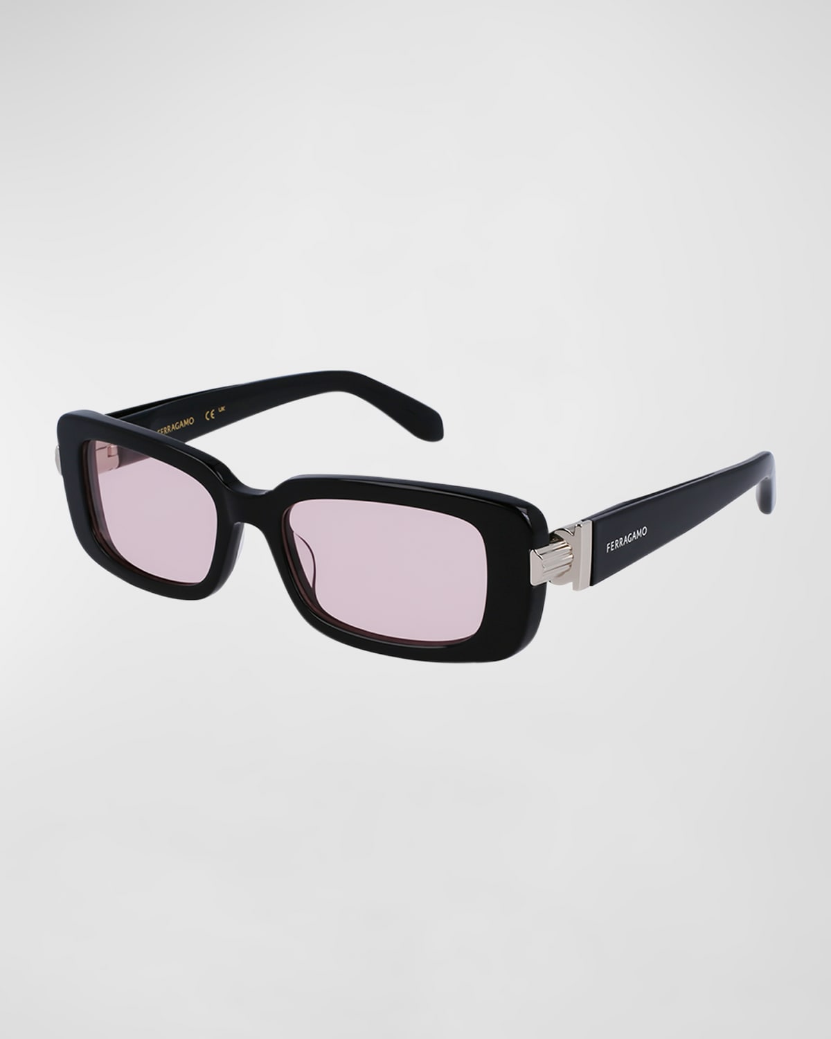 Ferragamo Gancini Evolution 52mm Rectangular Sunglasses In Black/pink