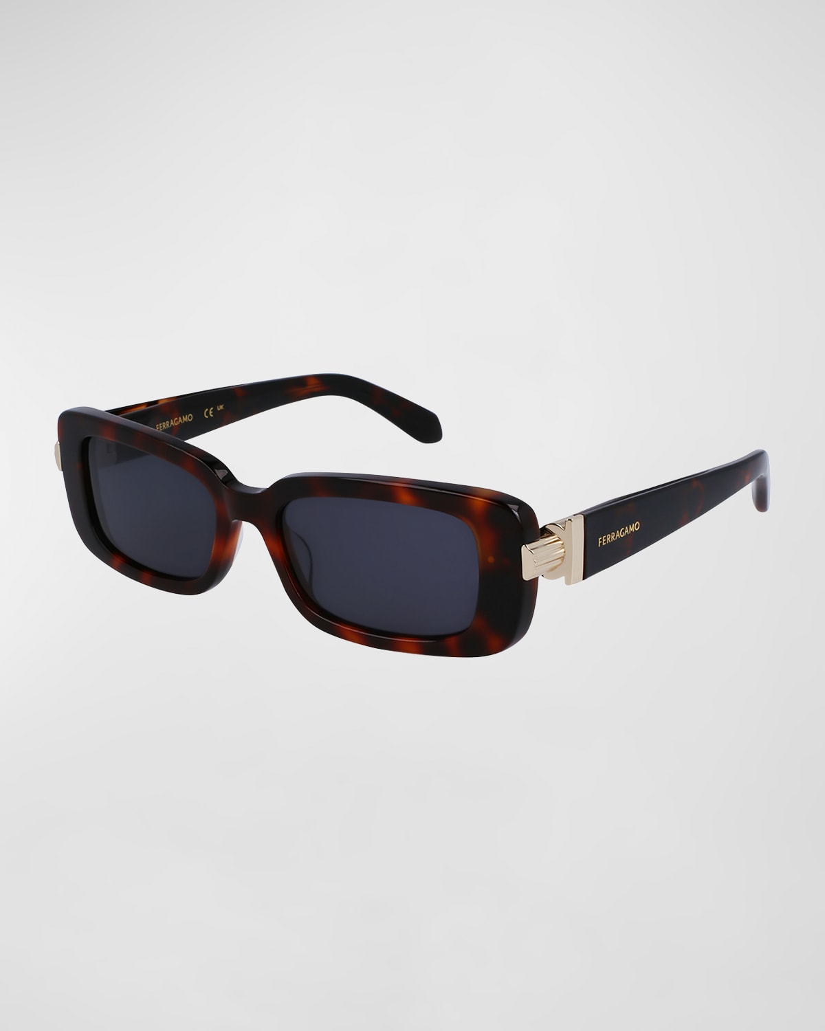 Shop Ferragamo Gancini Evolution Acetate & Metal Rectangle Sunglasses In Tortoise