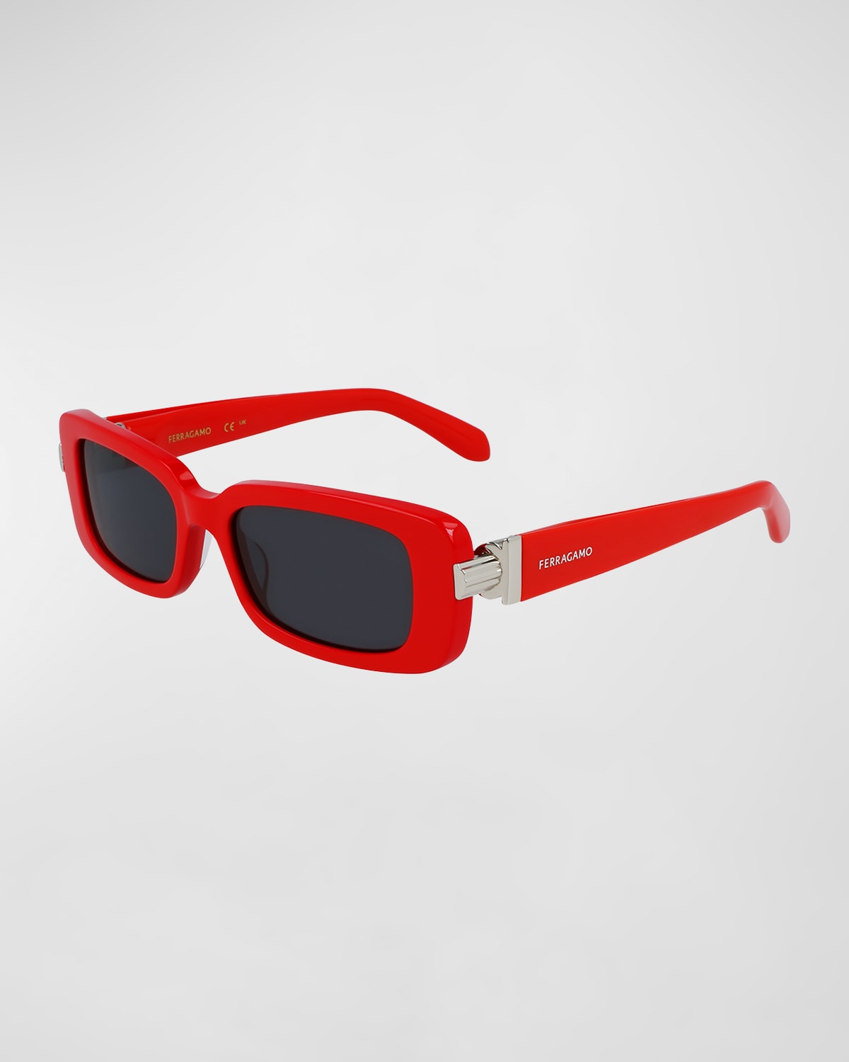 Shop Ferragamo Gancini Evolution Acetate & Metal Rectangle Sunglasses In Red
