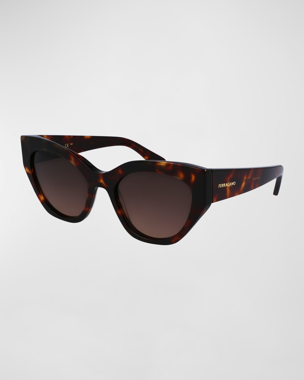 Ferragamo Classic Logo Acetate Cat-eye Sunglasses In Dark Tortoise