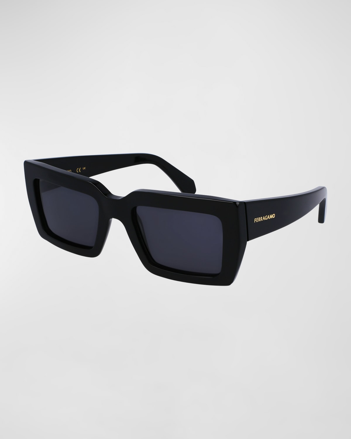 Ferragamo Classic Logo Acetate Rectangle Sunglasses In Black