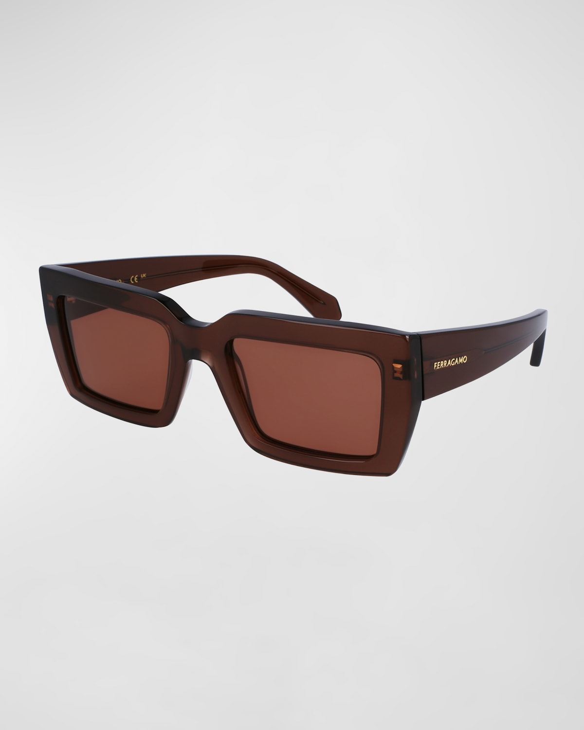 Ferragamo Classic Logo Acetate Rectangle Sunglasses In Transparent Brown