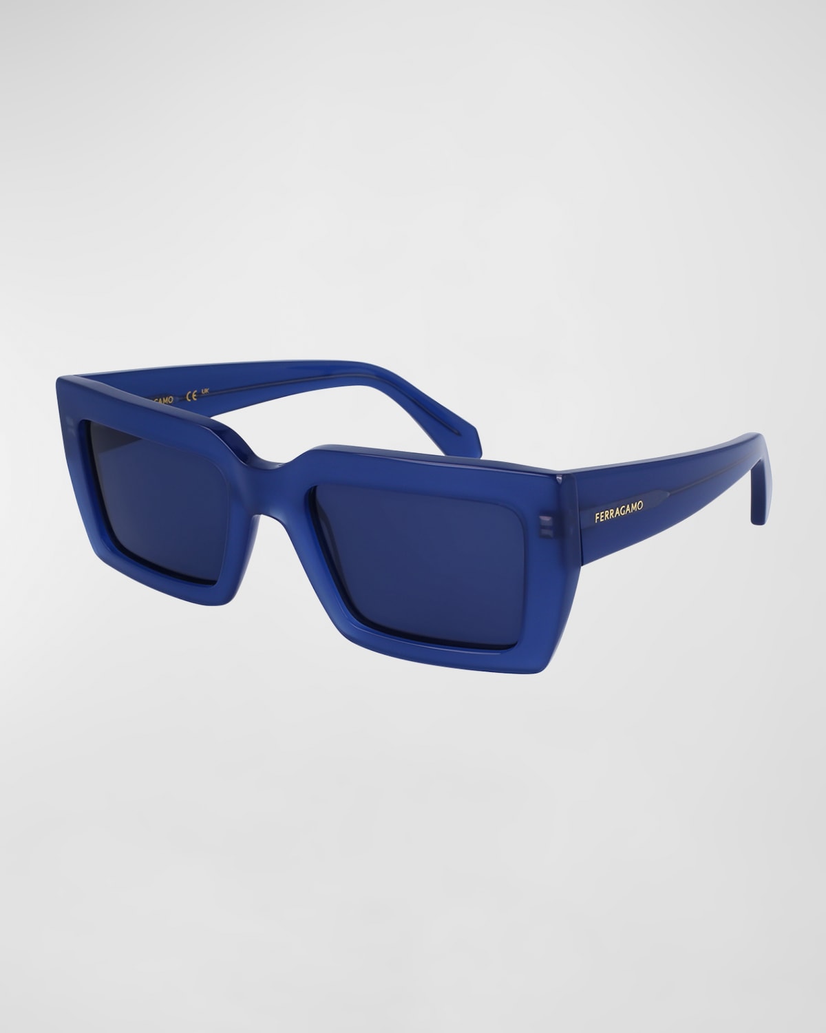 Ferragamo Classic Logo Acetate Rectangle Sunglasses In Opaline Blue