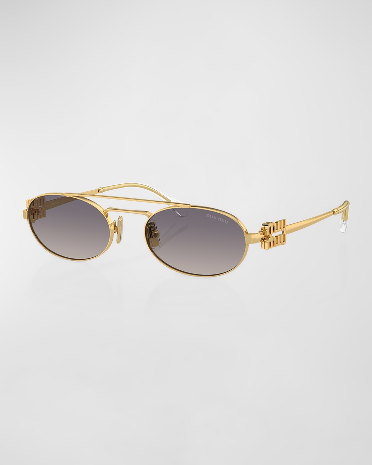 Shop Miu Miu Gradient Metal Oval Sunglasses In Gold