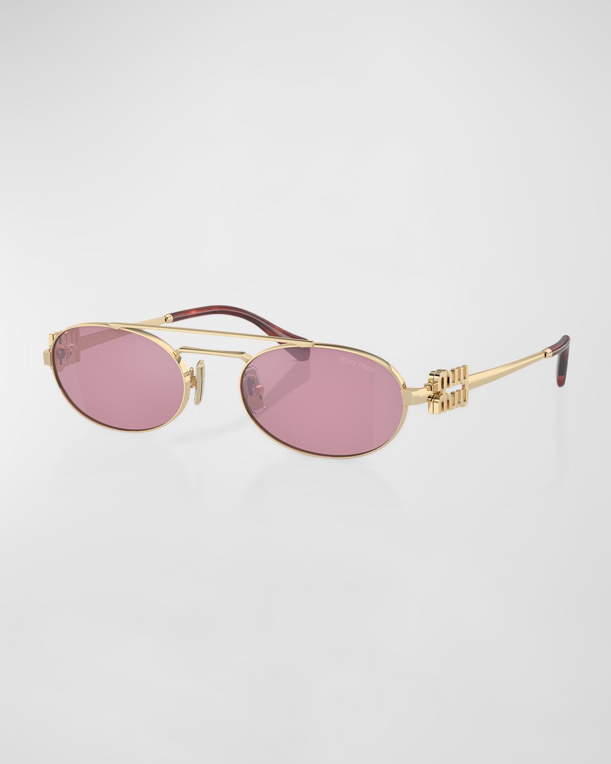 Miu Miu Logo Metal Aviator Sunglasses In Dark Pink Silver