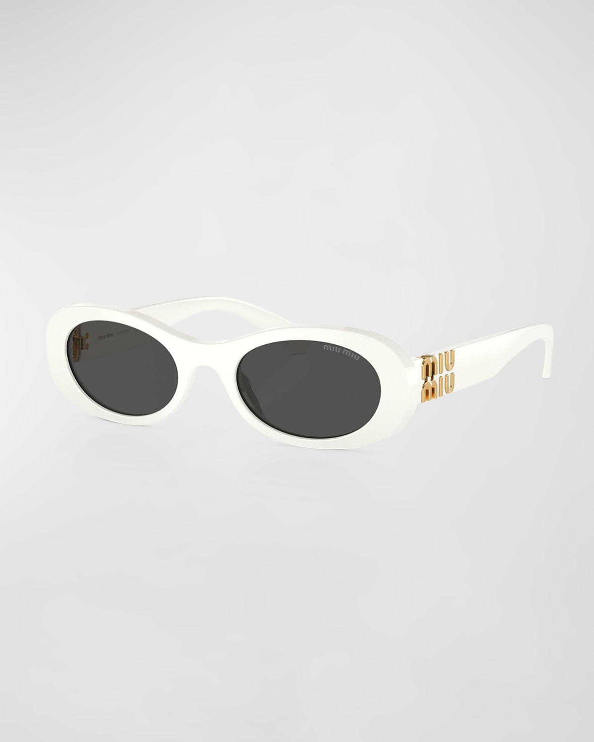 Shop Miu Miu Logo Acetate Oval Sunglasses In Dark Grey