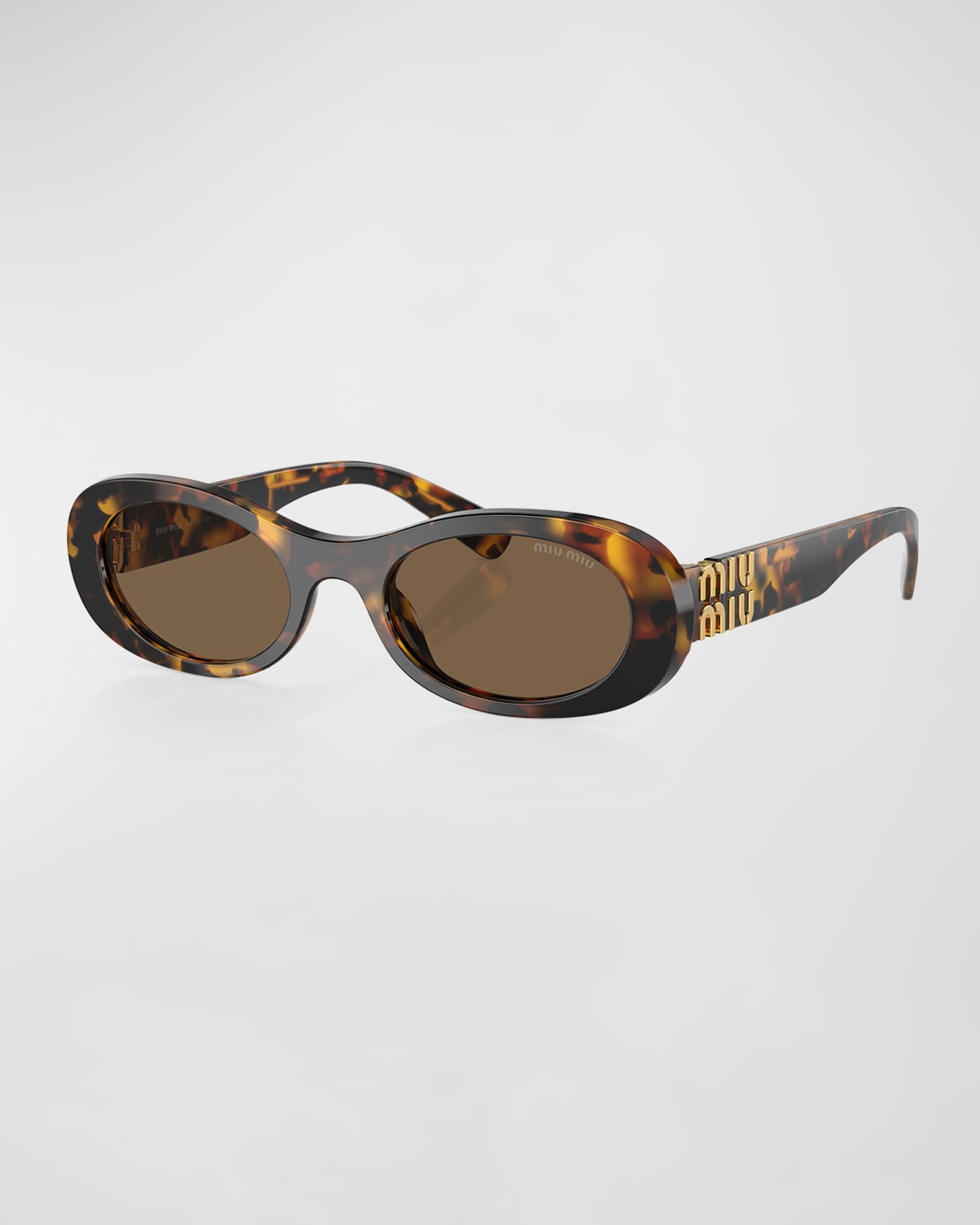Miu Miu Logo Acetate Oval Sunglasses In Havana