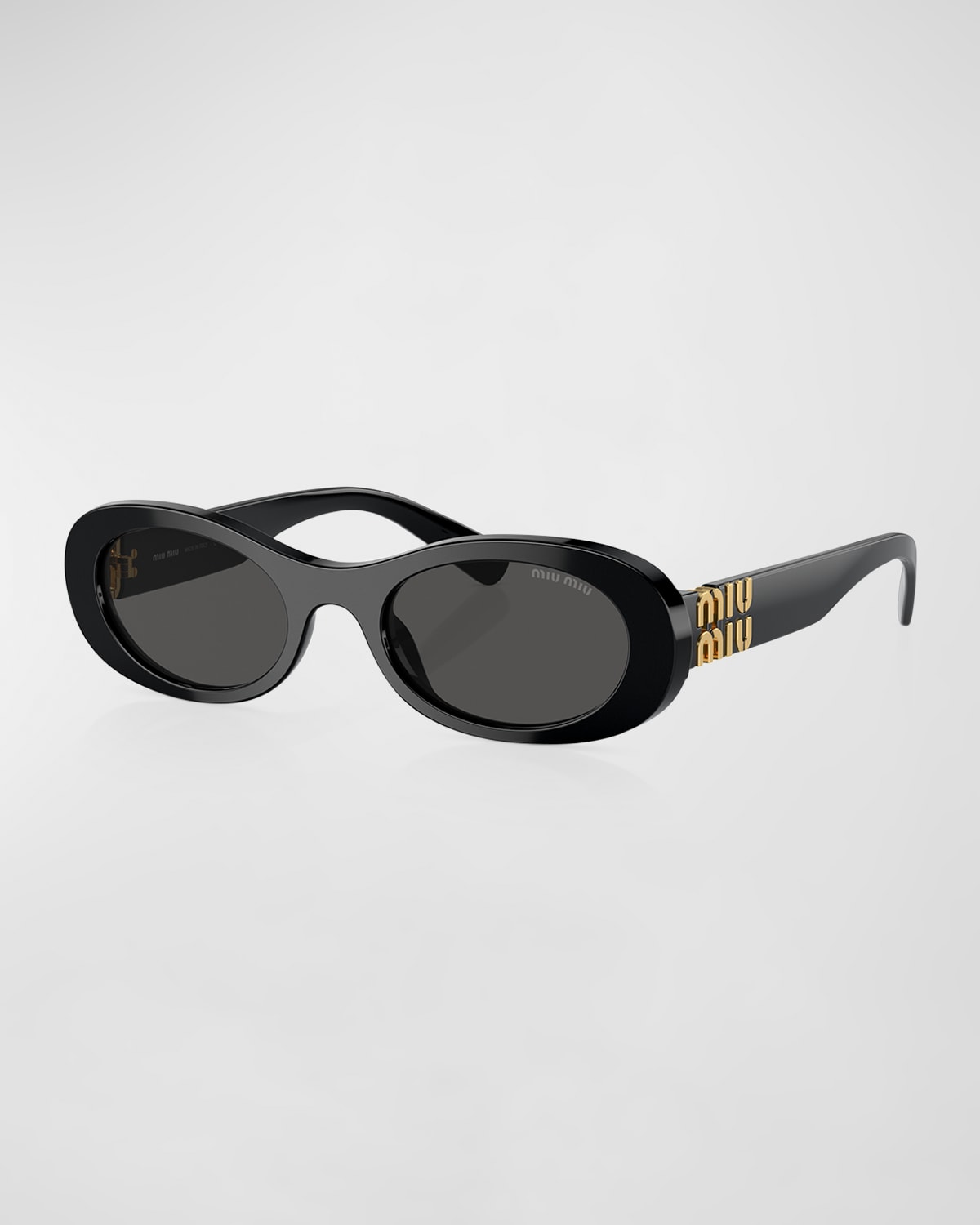 Miu Miu Logo Acetate Oval Sunglasses In Black