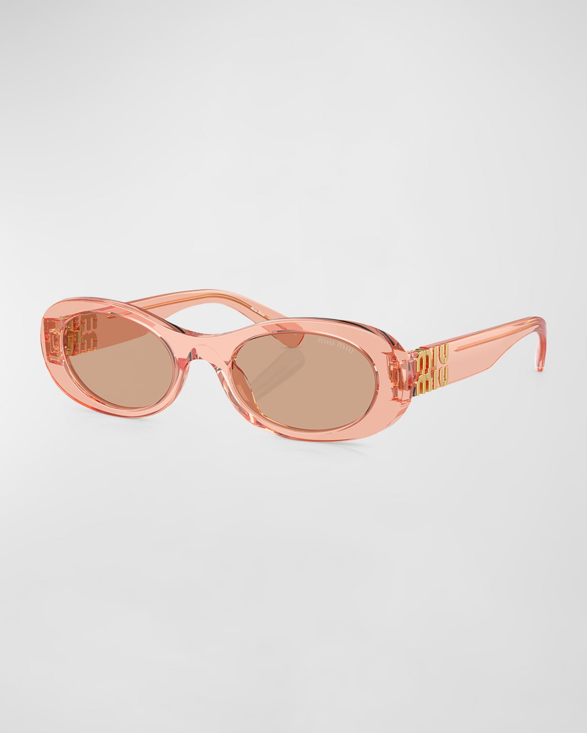 Miu Miu Logo Acetate Oval Sunglasses In Brown