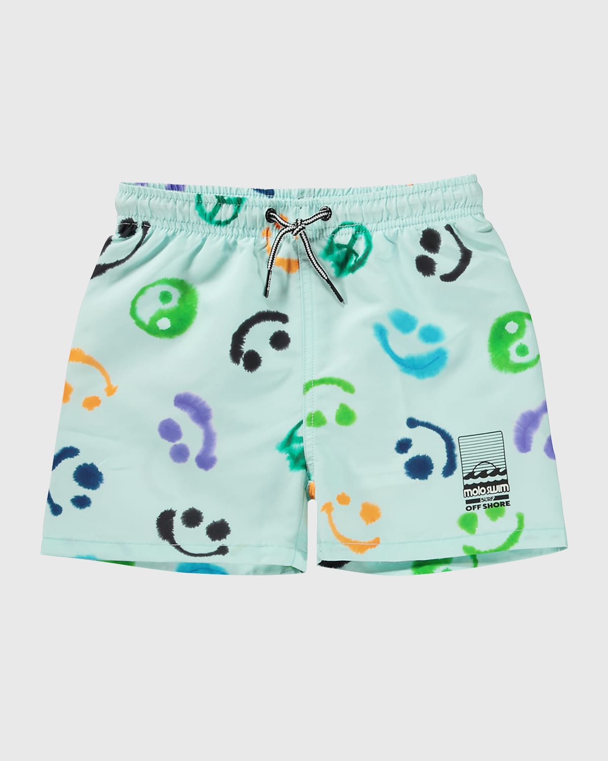 Shop Molo Boy's Niko Happy Face Printed Swim Trunks In Multi Smile