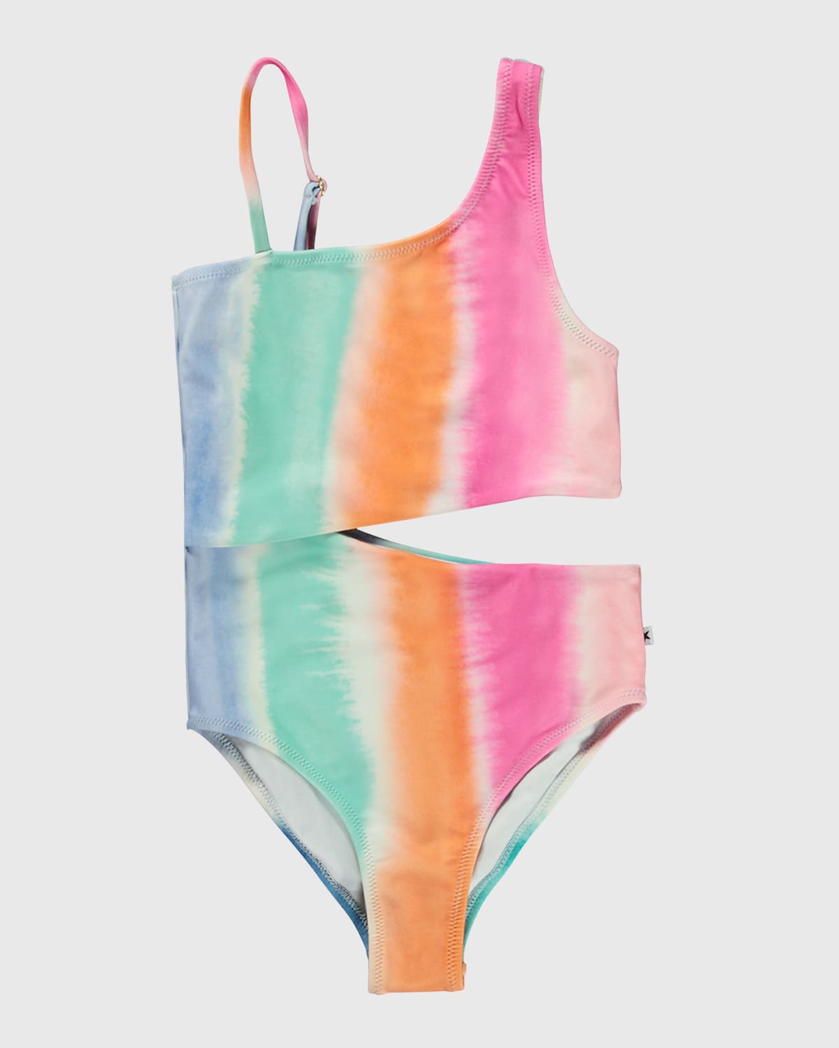 Molo Kids' Girl's Naan Striped Swimsuit W/ Cut Out Detail In Colourful