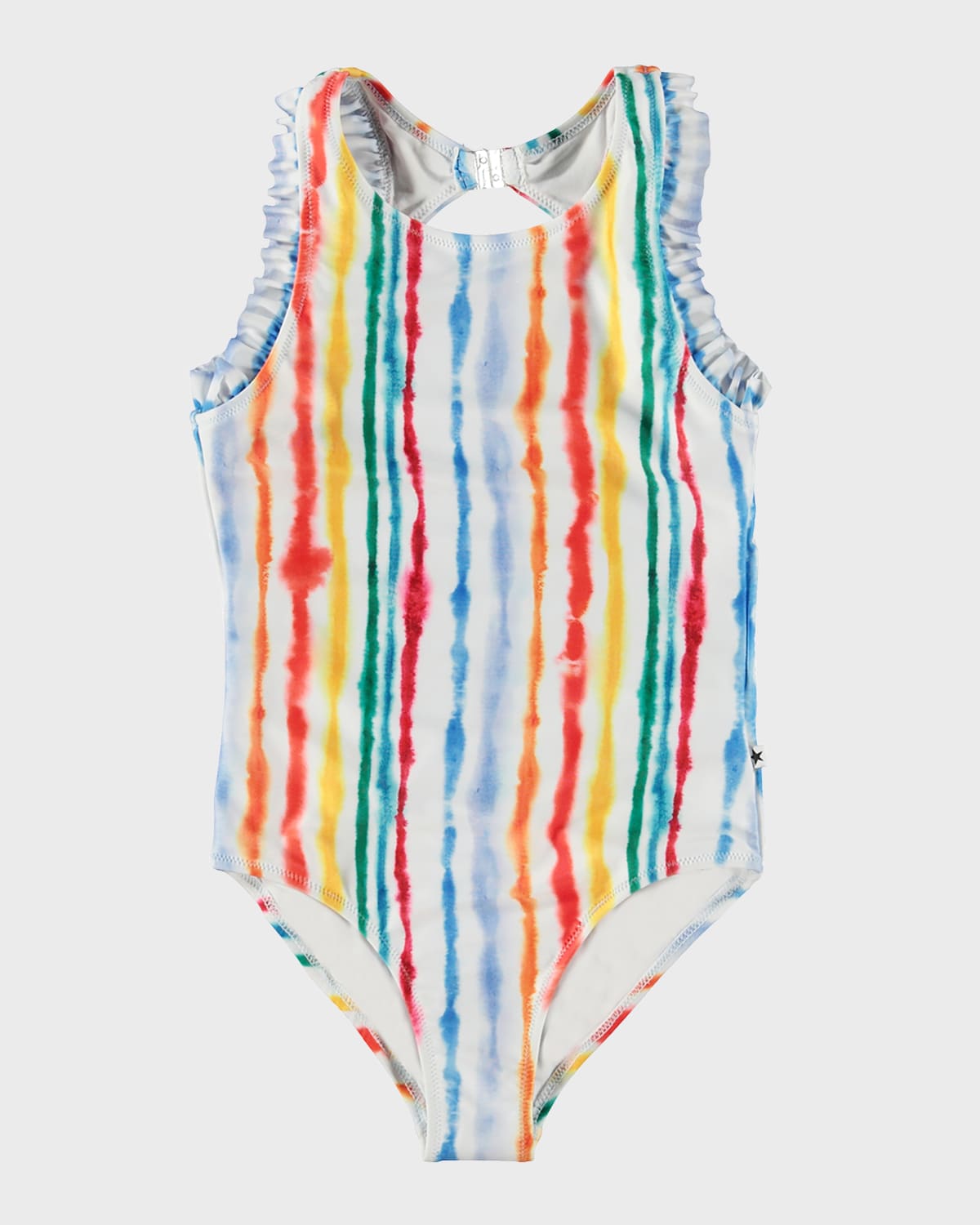 Molo Kids' Girl's Noona Multicolor Striped One Piece Swimsuit In Watercolours