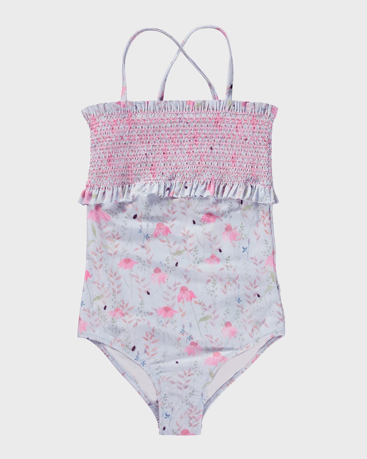 Molo Kids' Girl's Nairobi Floral-print One-piece Swimsuit In Meadow Sketch