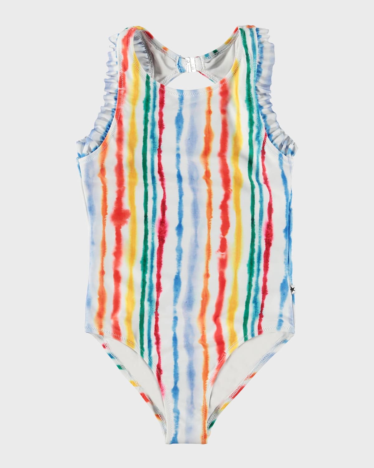 Molo Kids' Girl's Noona Multicolor Striped One Piece Swimsuit In Watercolours