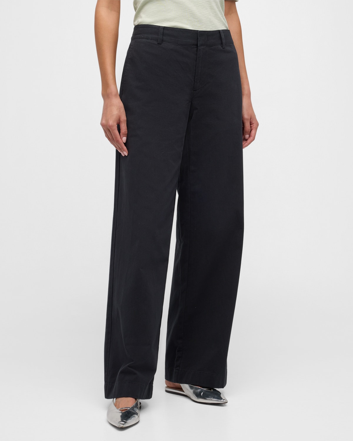 Vince Mid-rise Wide-leg Cotton Trousers In Light Obsidian