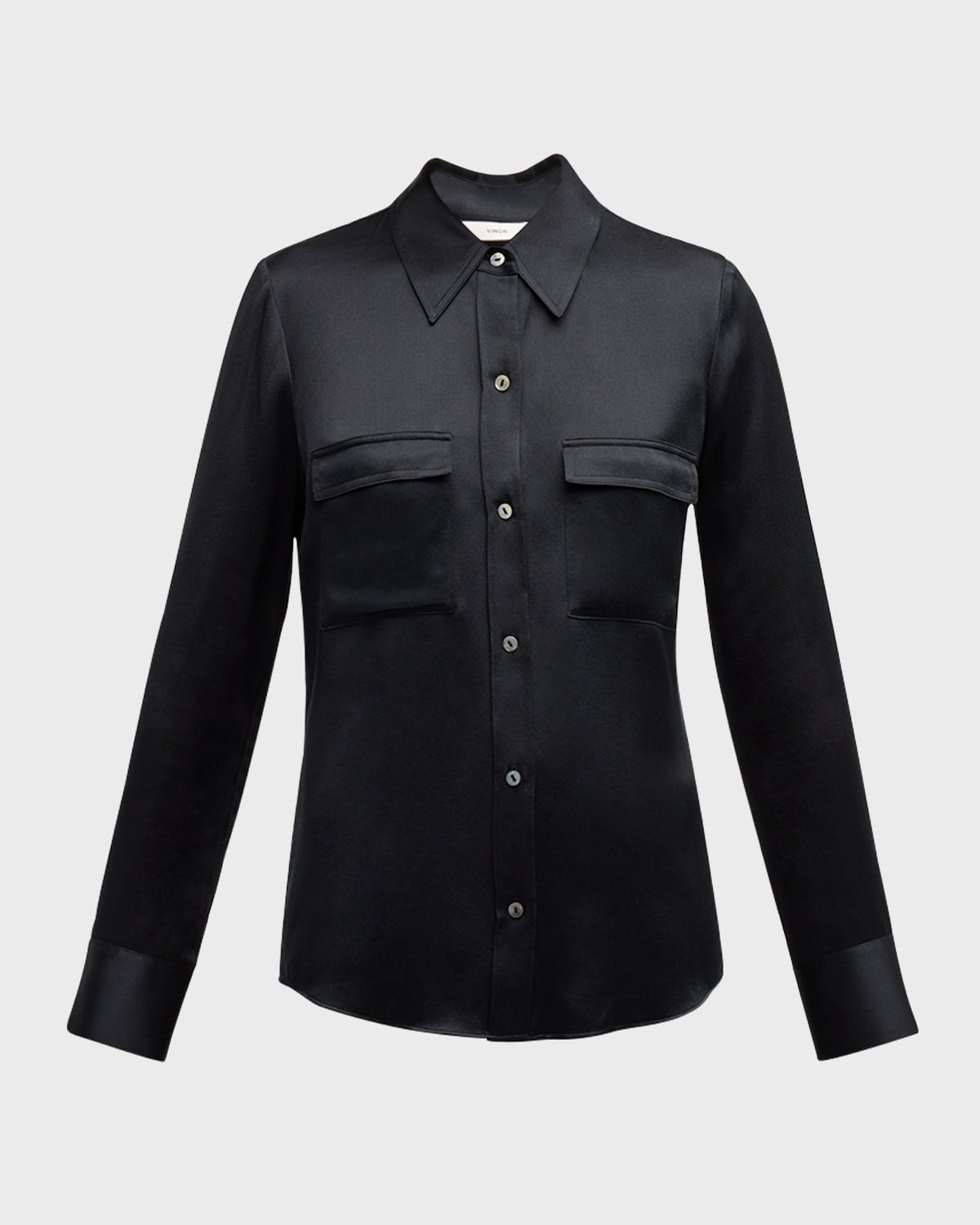 Vince Chest Pocket Satin Shirt In Black