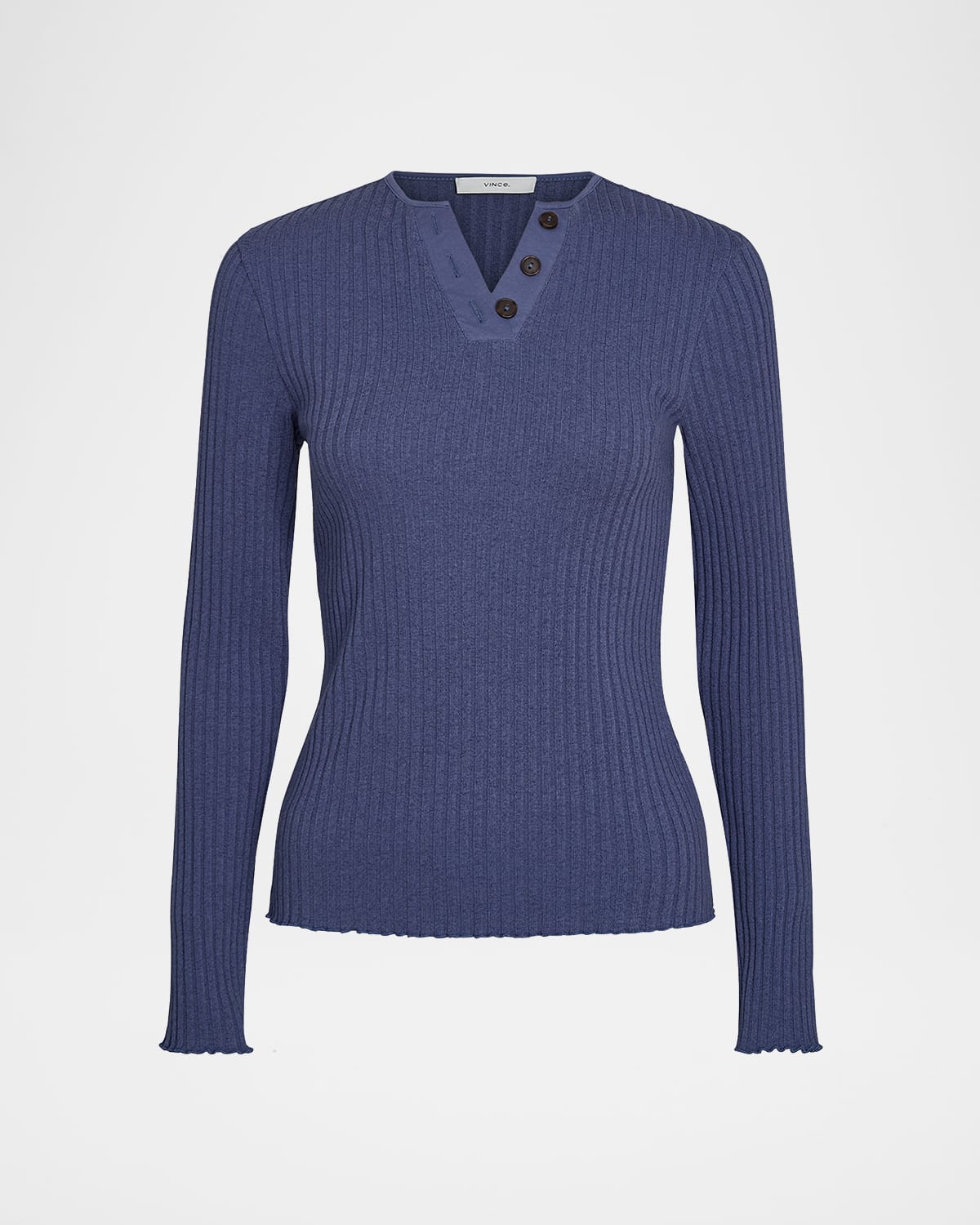 Vince Rib-knit Long-sleeve Henley Top In Multi