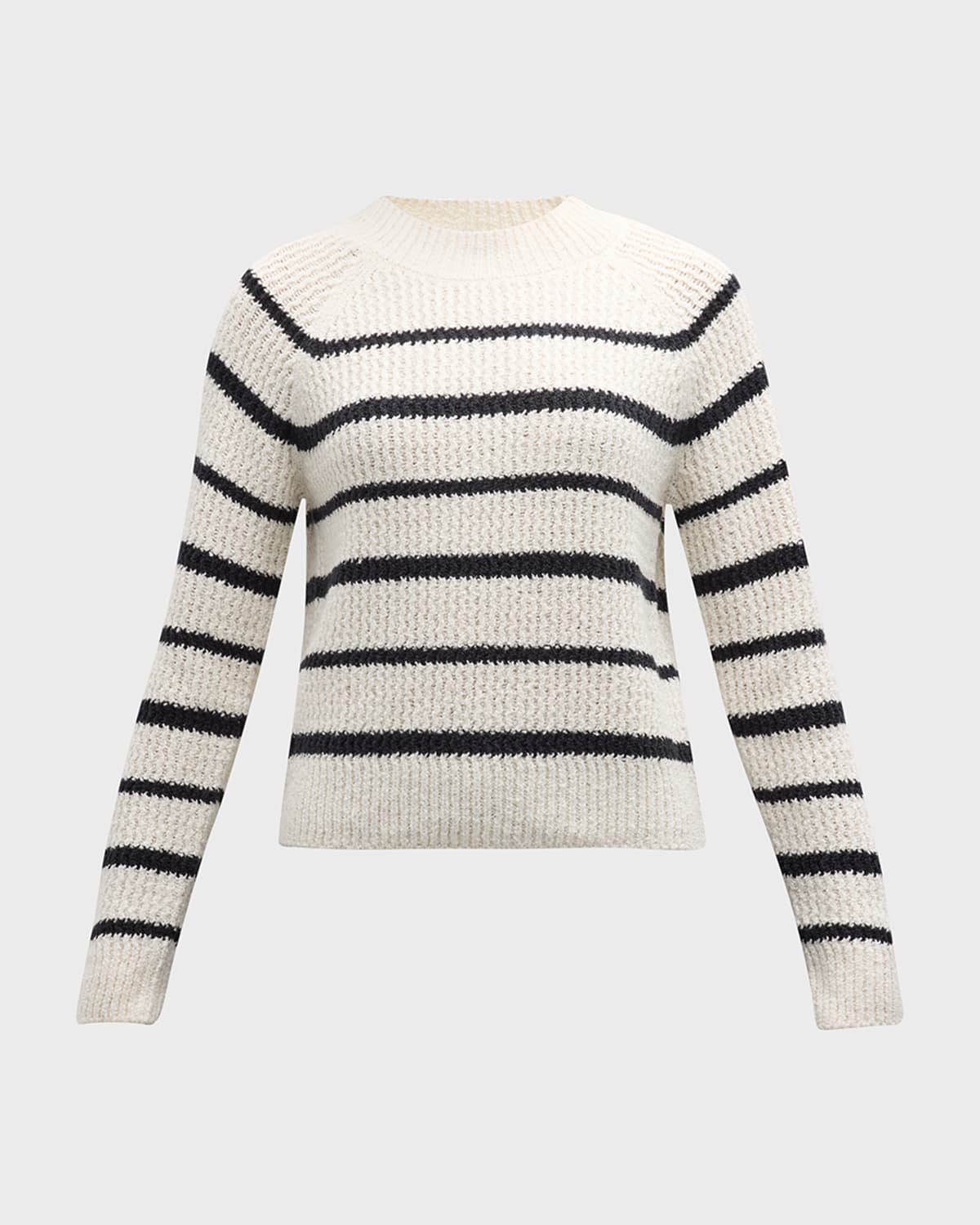 Vince Ribbed Stripe Raglan-sleeve Crewneck Sweater In Pampasblack