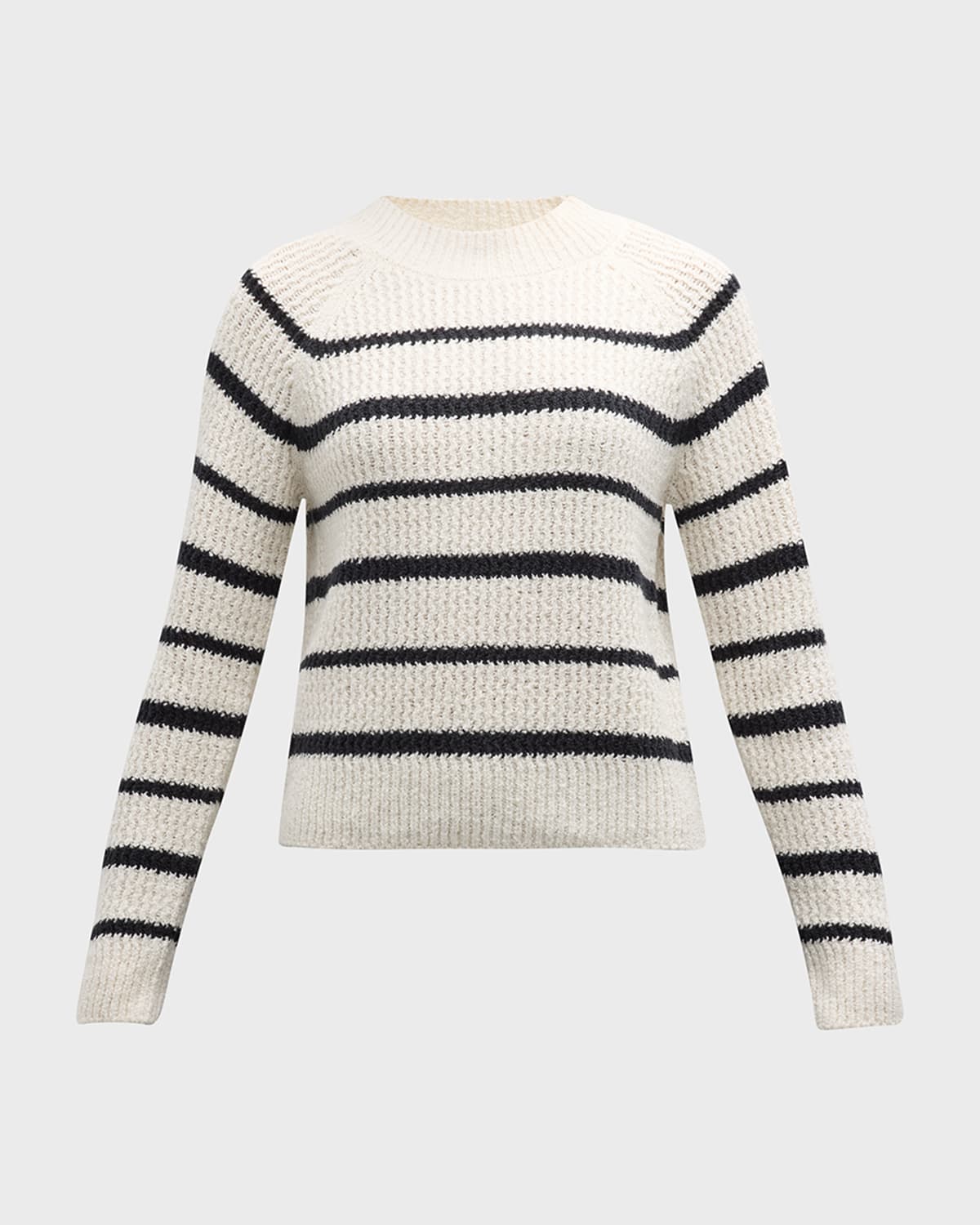 Shop Vince Ribbed Stripe Raglan-sleeve Crewneck Sweater In Pampasblack