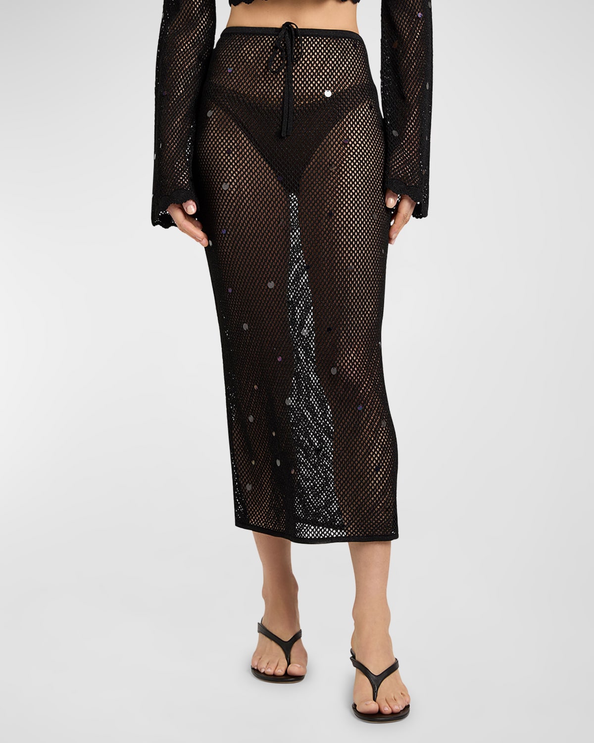 Cinq À Sept Briar Embellished Mesh Midi Skirt In Black