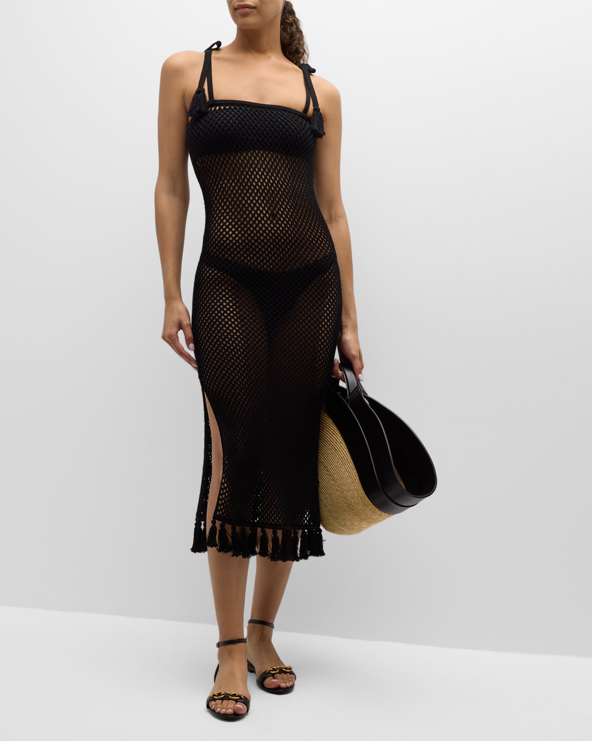 Cinq À Sept Women's A La Plage Kerry Fringe Net Cover-up Dress In Black