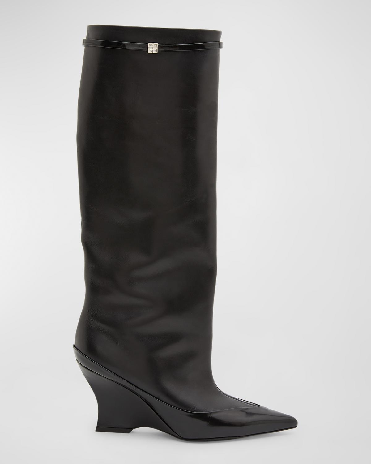 Givenchy Wedge Heel Raven Leather Boots 9cm In Black