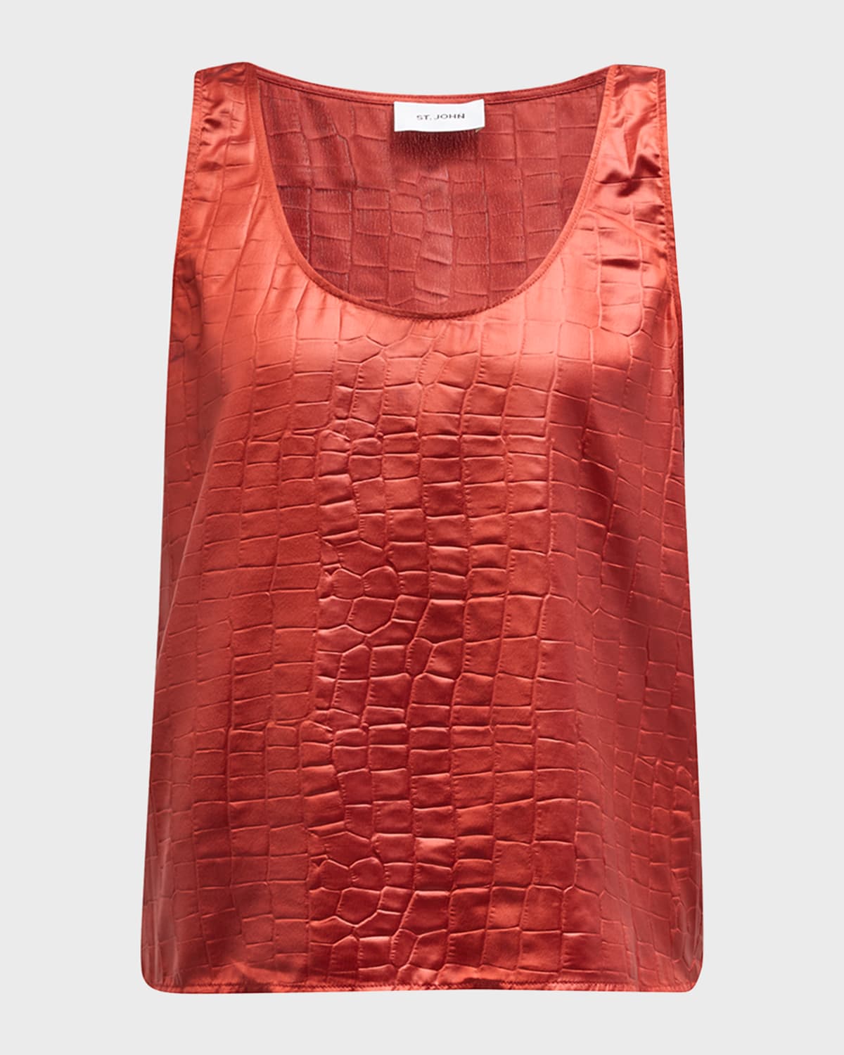 St John Croc-embossed Italian Fluid Satin Tank Top In Auburn