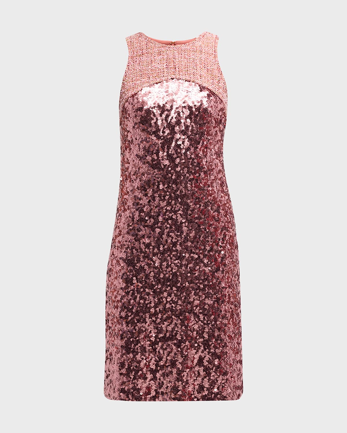 Tweed-Yoke Sleeveless Sequin Dress