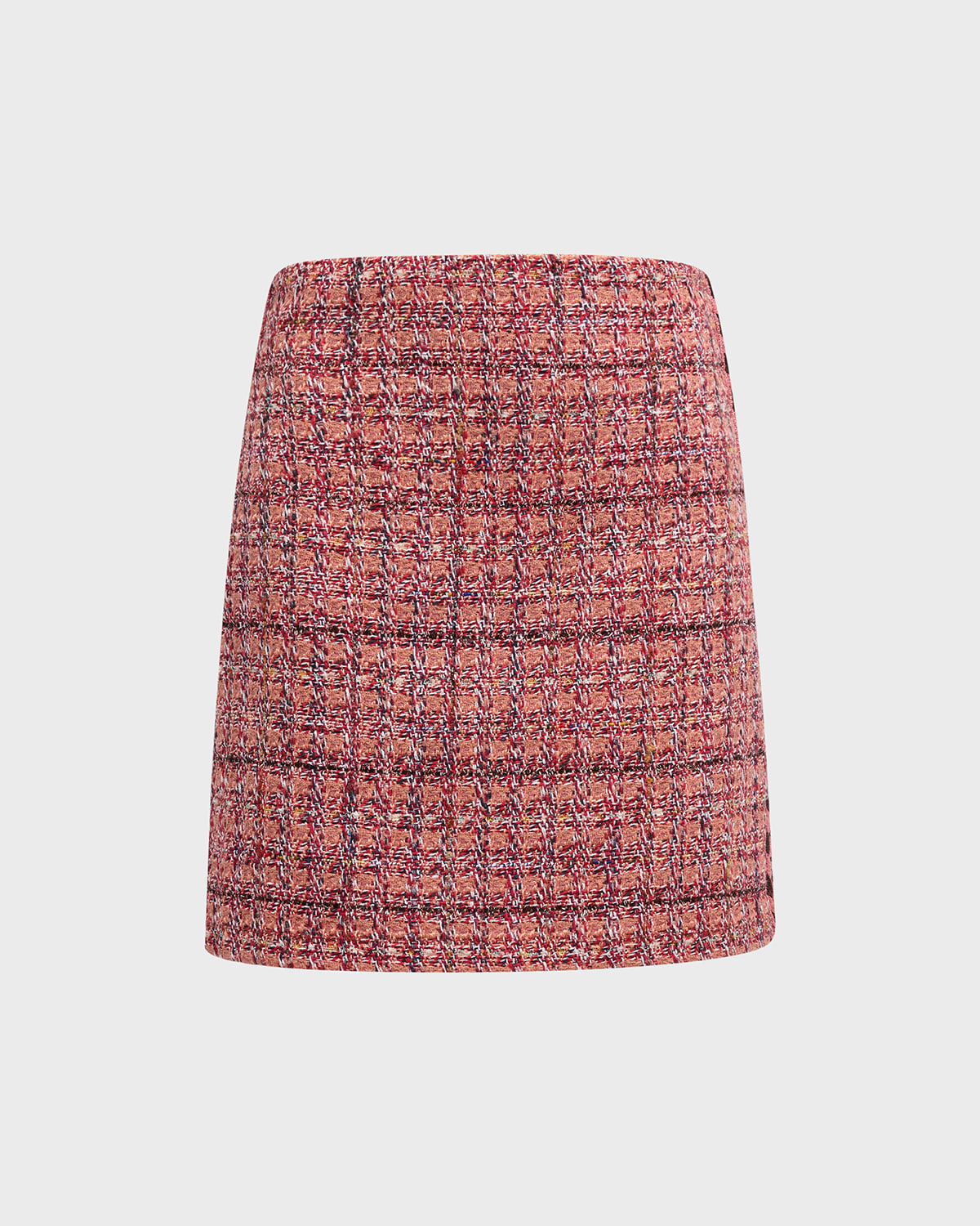 St John Metallic Side-stripe Textured Slub Tweed Mini Skirt In Cranberry/ecru/br