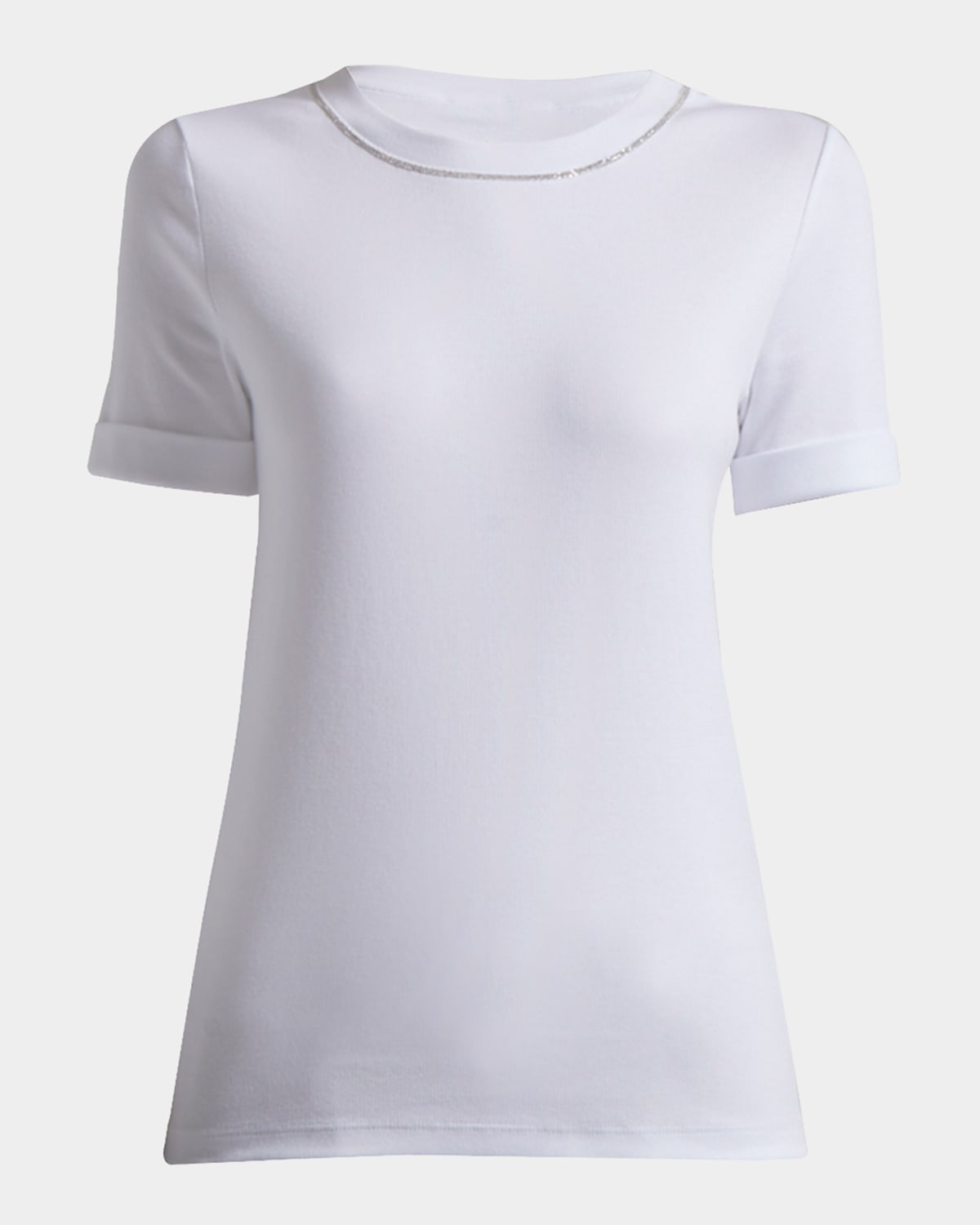 Shop Peserico Ribbed Bead-trim Crewneck T-shirt In Pure White