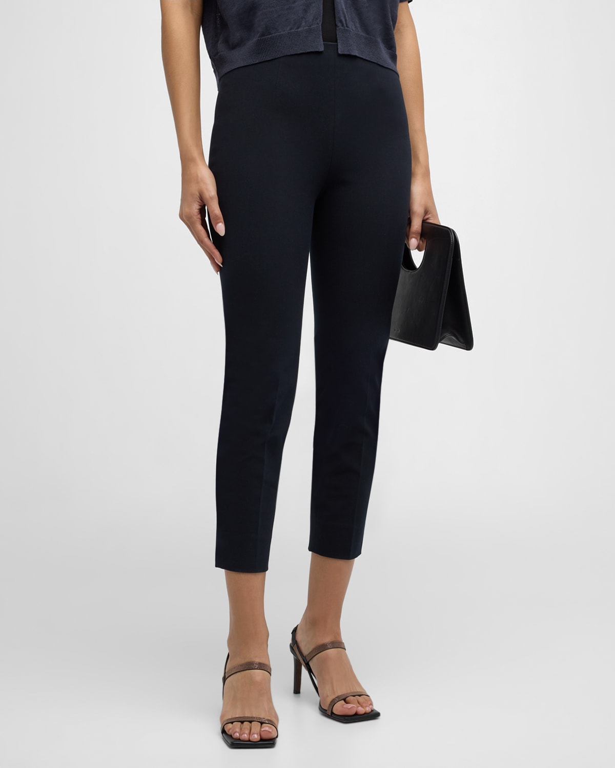 Peserico Cropped Slit-hem Tapered Trousers In Ink Blue