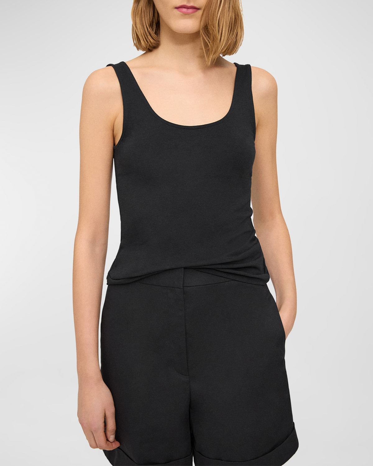 Theory Scoop Neck Tank In Stretch Cotton In Black