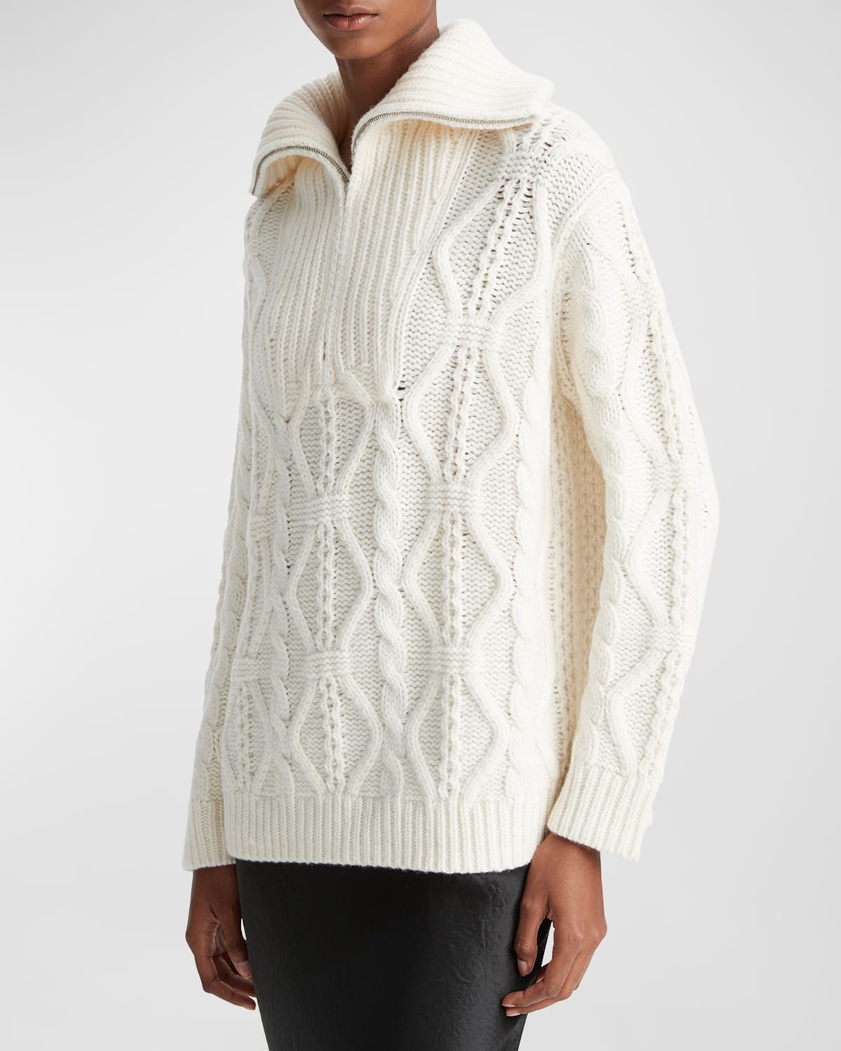 Vince Cable-knit Wool Half-zip Pullover Sweater In Off White