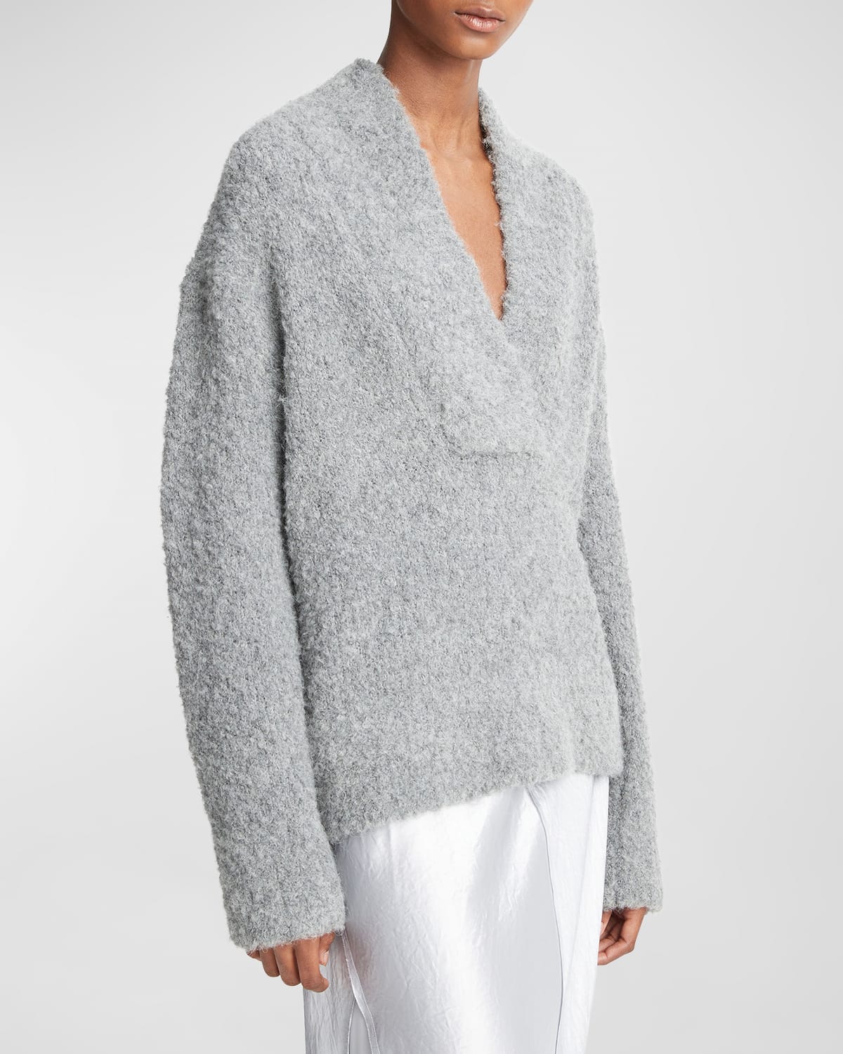 Shop Vince Crimped Shawl Alpaca Wool-blend Sweater In H Silver Dust