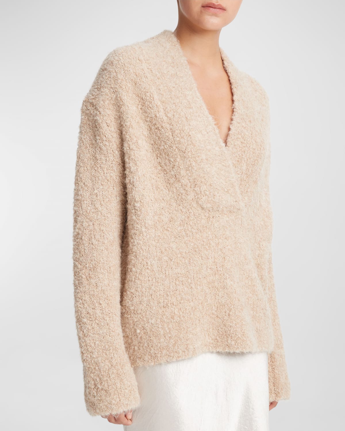 Shop Vince Crimped Shawl Alpaca Wool-blend Sweater In H Champagne