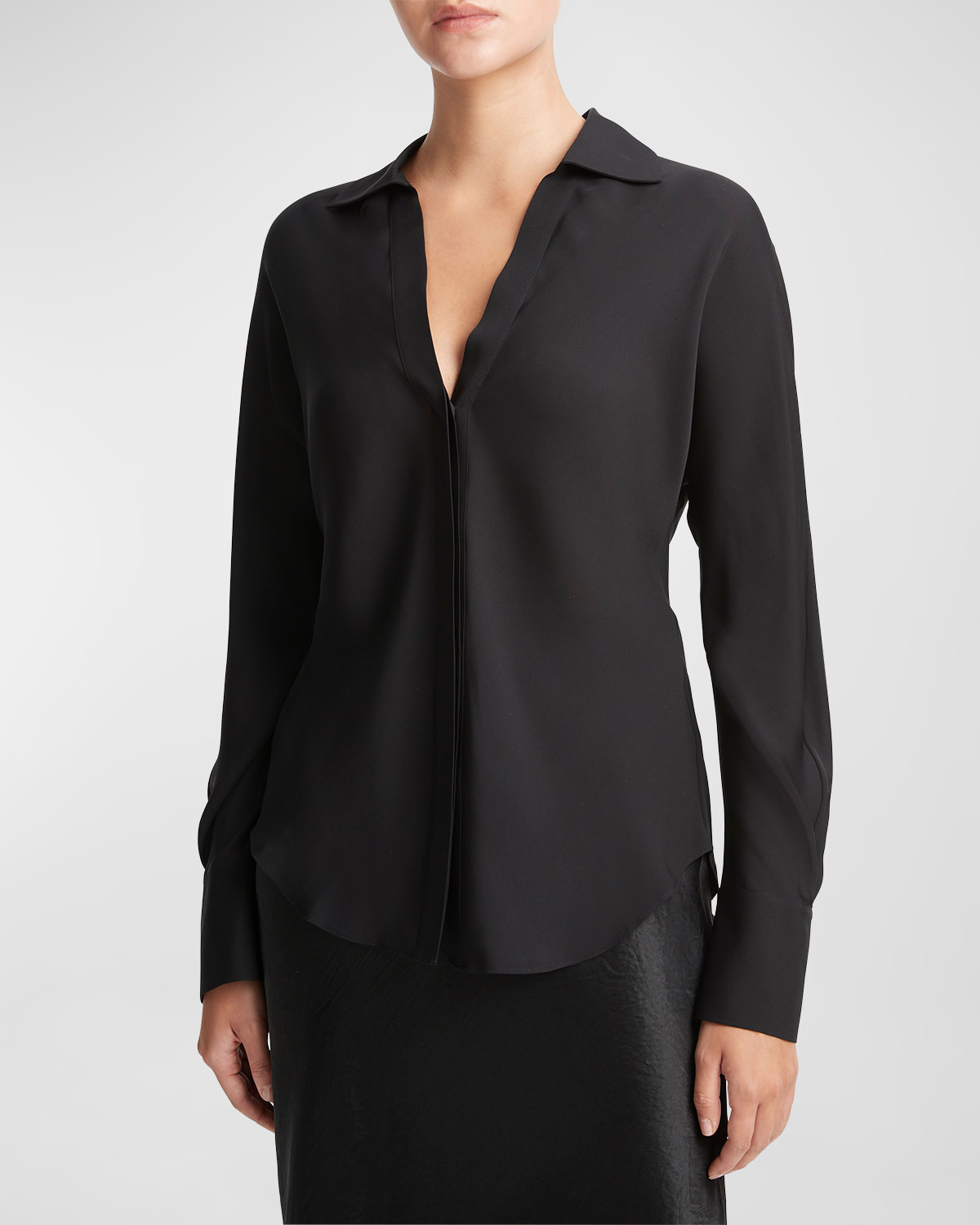 Vince Dolman Sleeve Satin Shirt In Black
