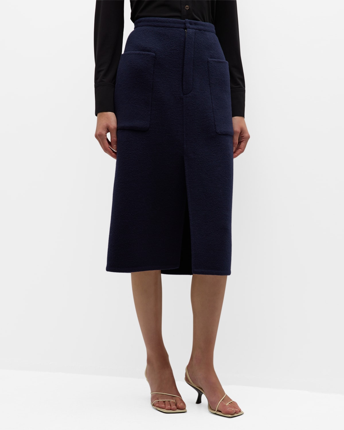 Brushed Recycled Wool-Blend Pencil Skirt