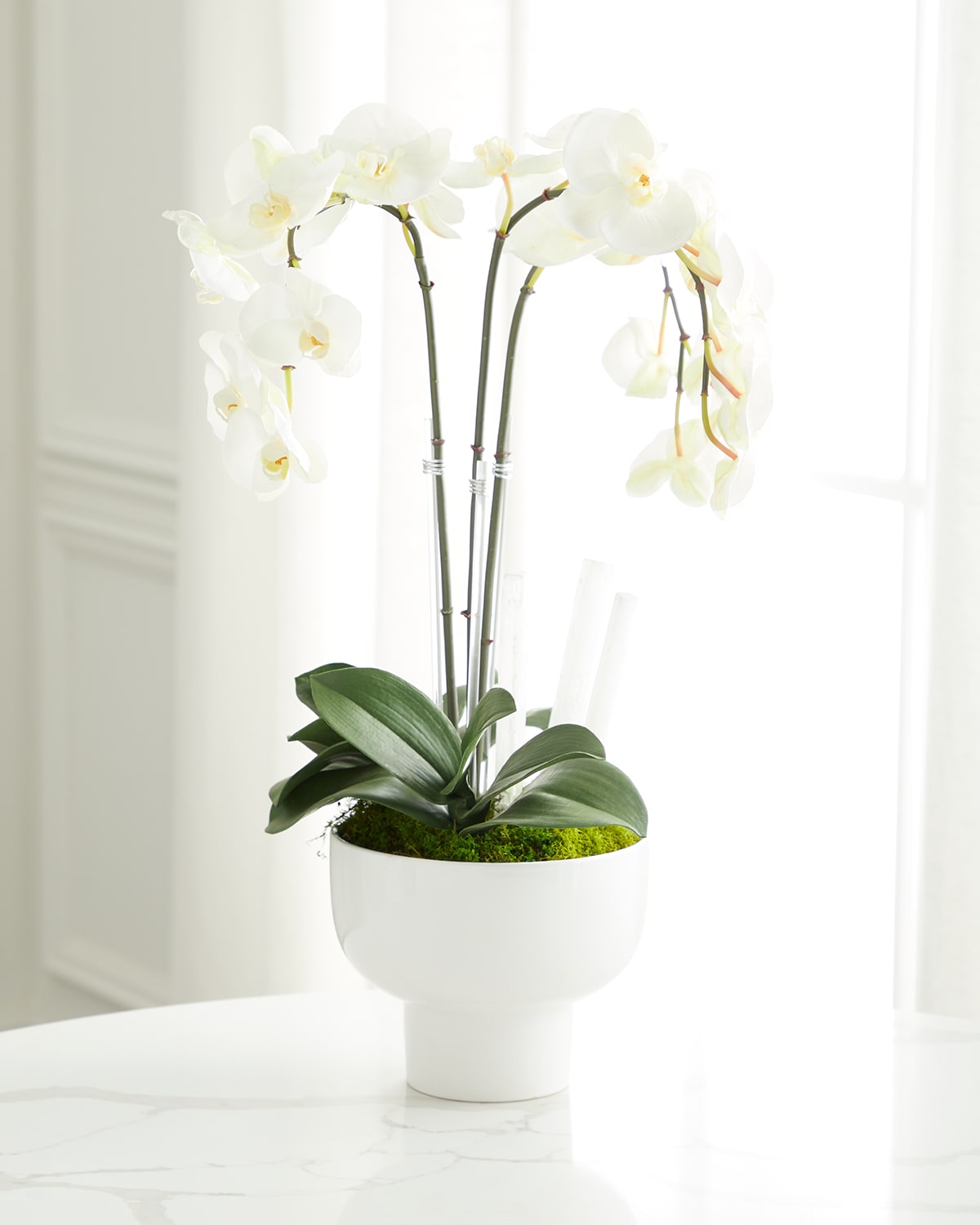 T & C Floral Company Triple Orchid Faux Florals In White Ceramic Pot With Selenite - 23"