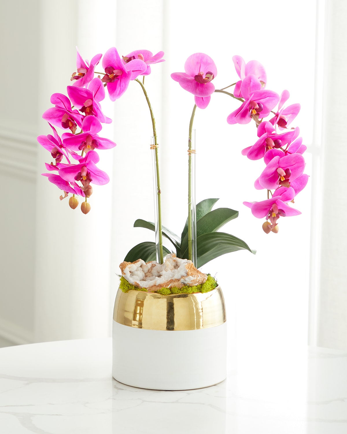 T & C Floral Company Double Orchid Faux Floral In Gold-rimmed Ceramic Container - 22"