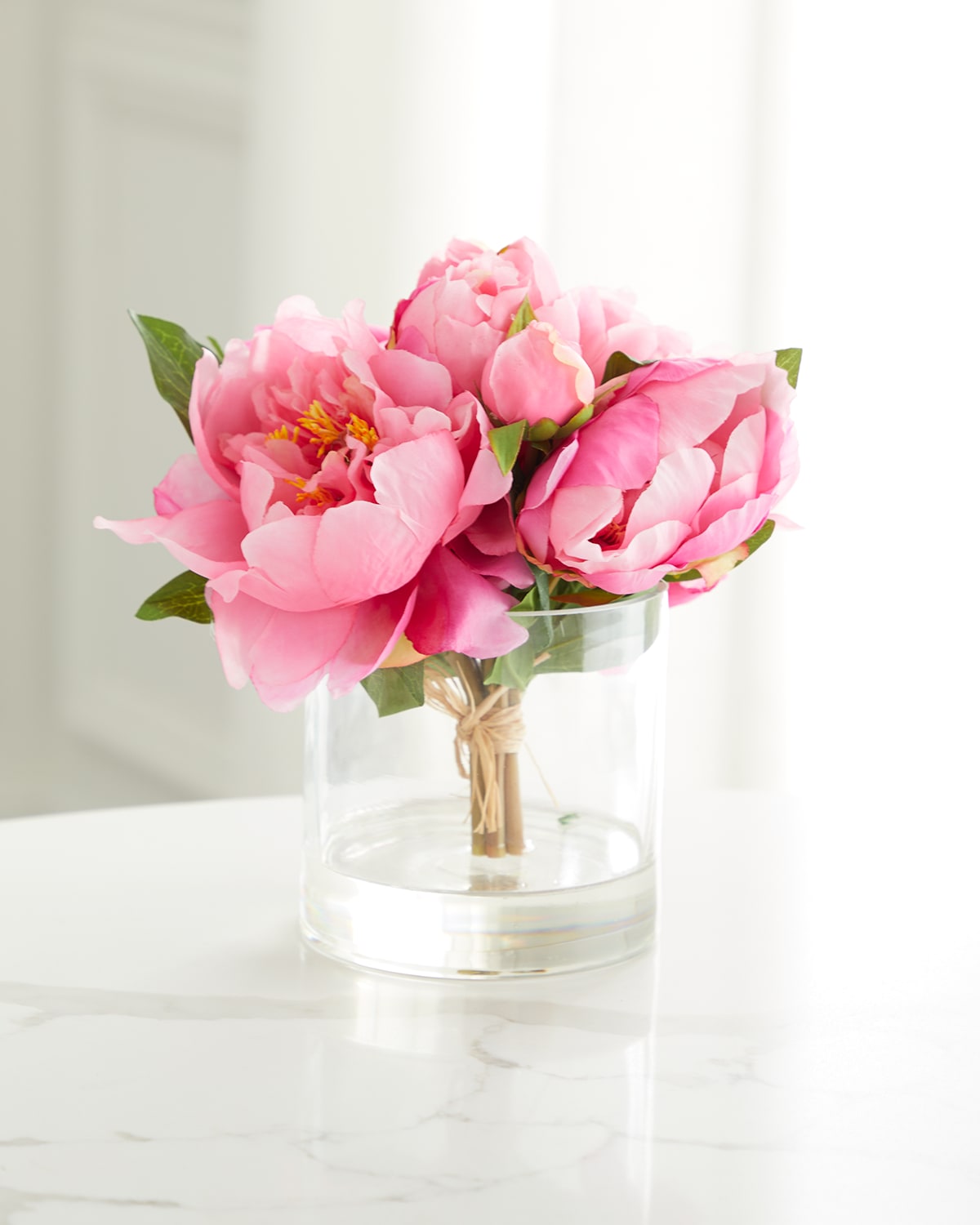 T & C Floral Company Fresh Cut Peonies Faux Floral Arrangement In Glass Jar - 9" In Transparent