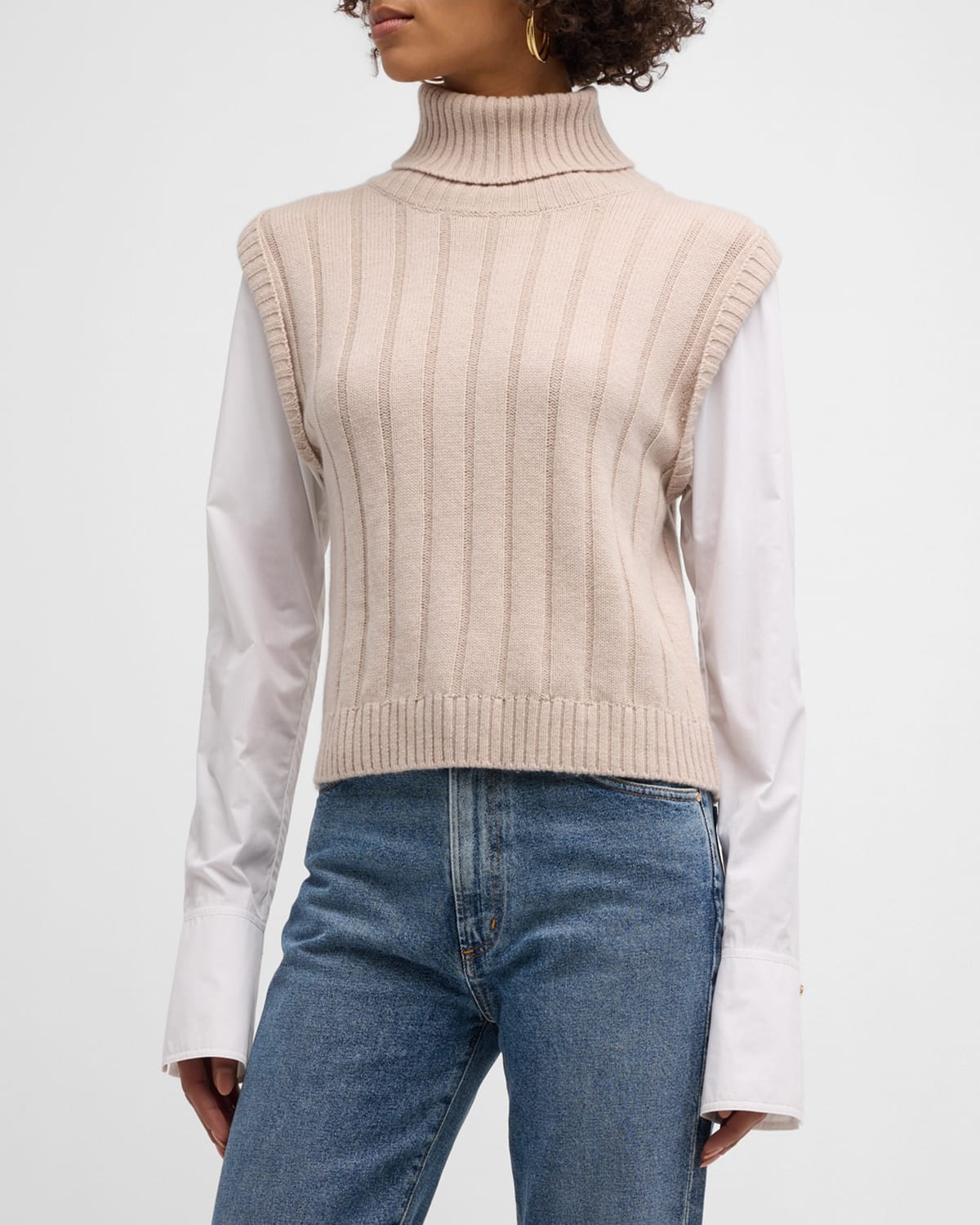 Paola Mixed-Media Turtleneck Sweater