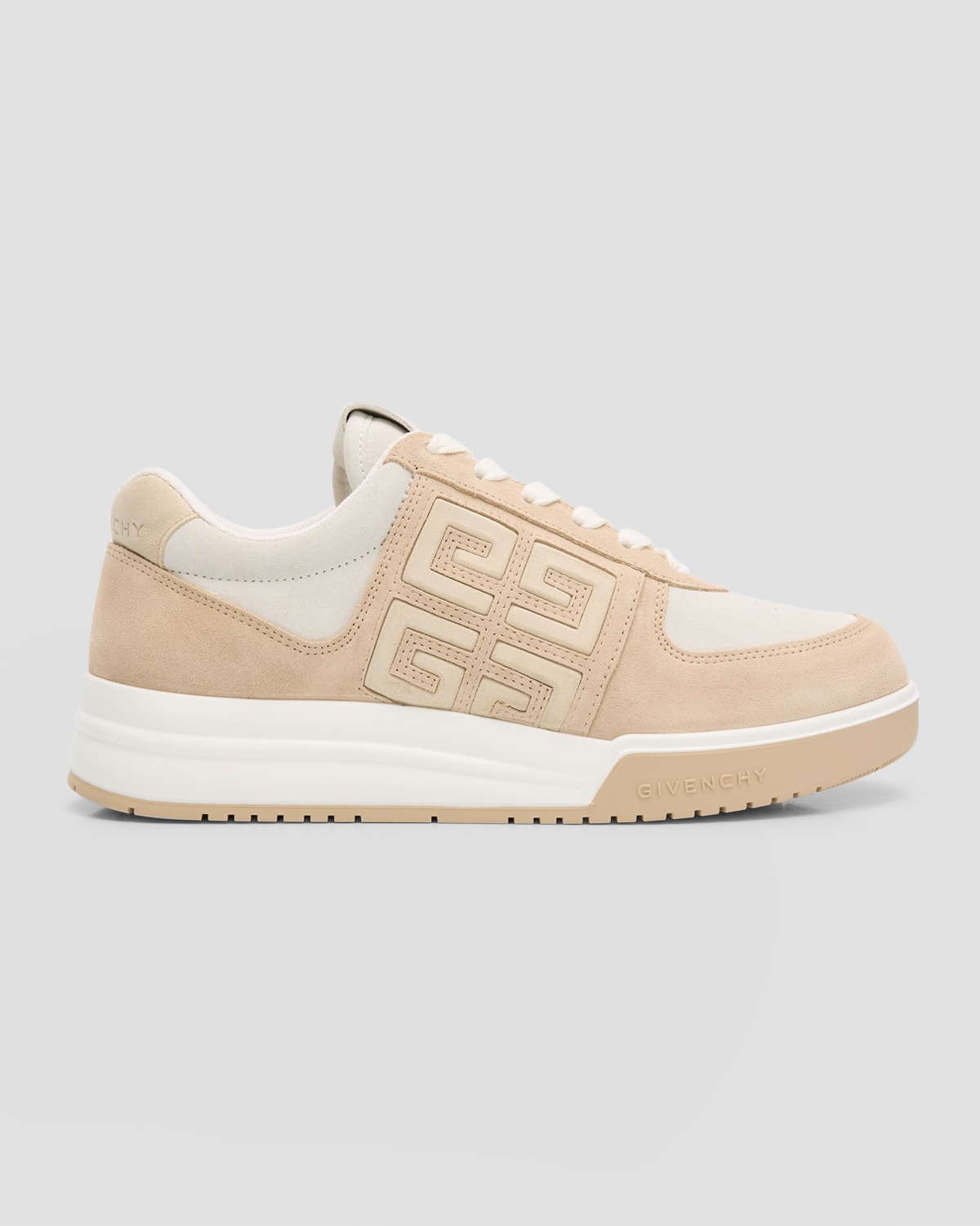 Givenchy 4g Mixed Leather Low-top Sneakers In Beige White