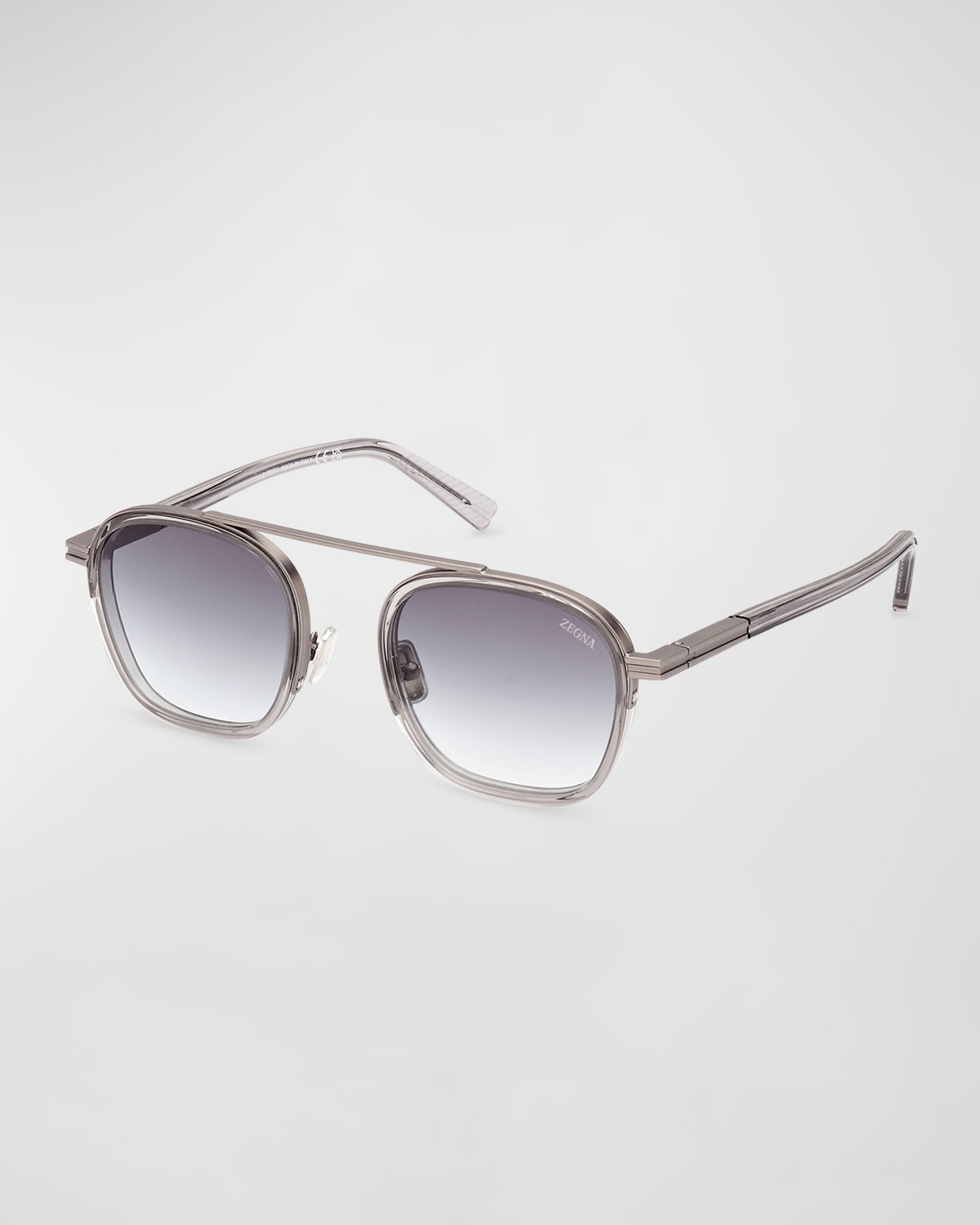 Shop Zegna Men's Orizzonte I Geometric Acetate And Metal Sunglasses In Grey