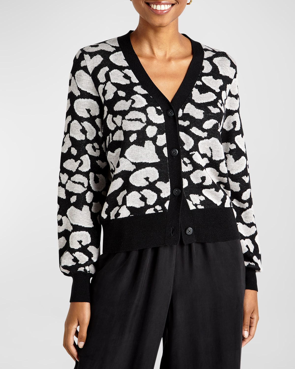 Shop Splendid Short Leopard Jacquard Cardigan In Black Mix